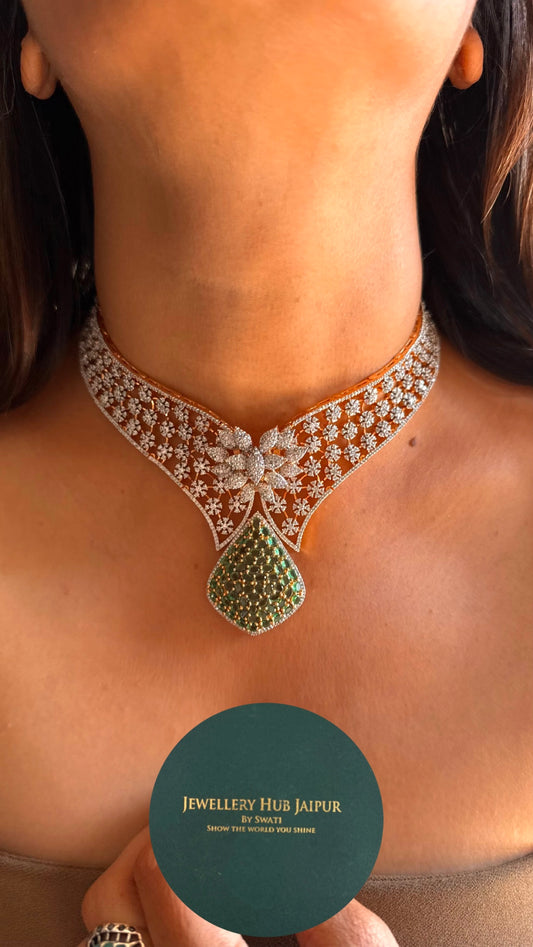 Emerald rose gold designer cocktail Necklace