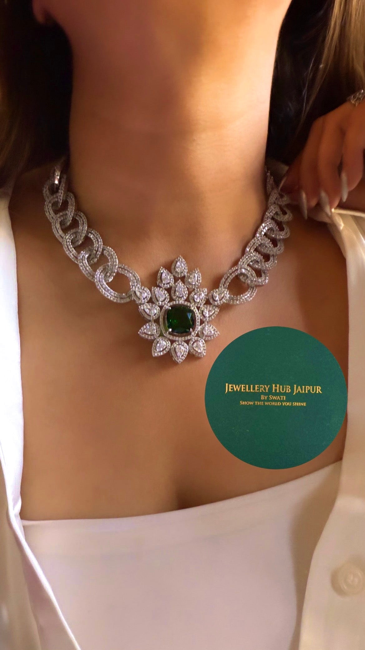 Emerald designer floral necklace