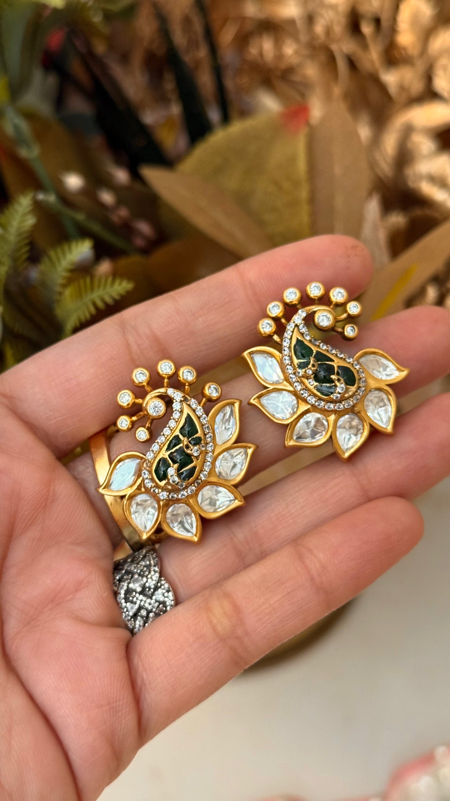 Madhubani Moissanite emerald studs