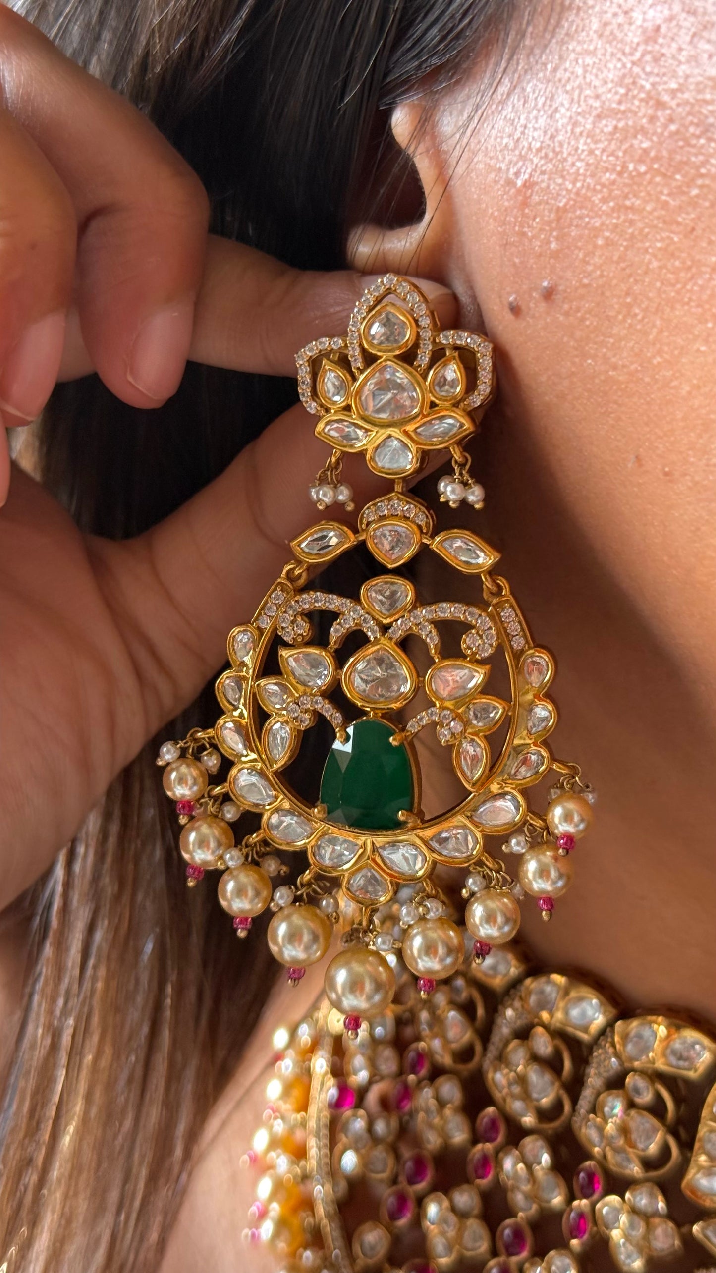 Rani pink with emerald doublets bridal Necklace
