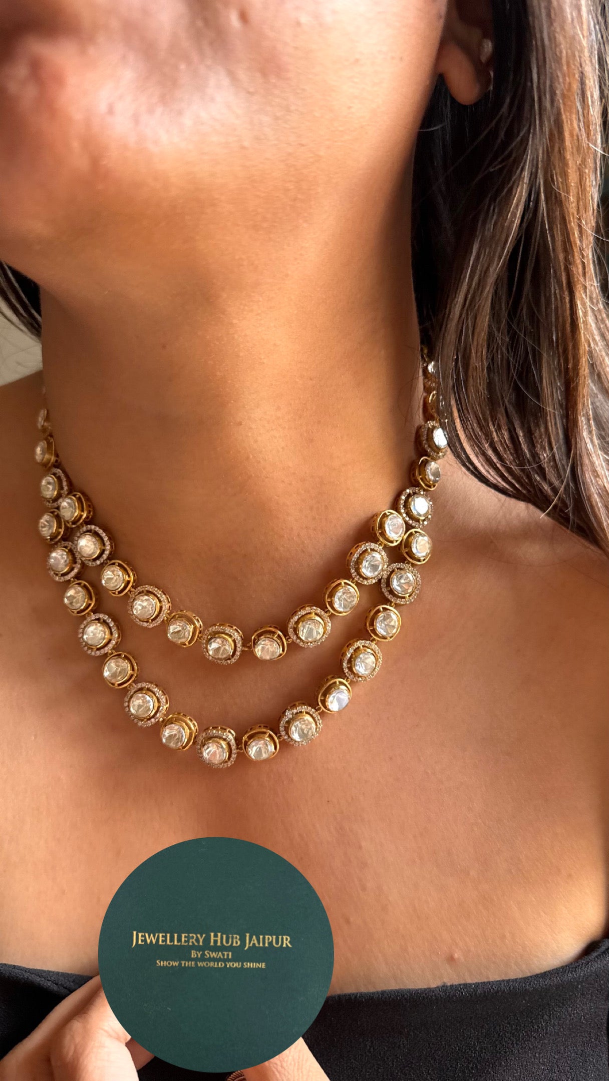 Uncut polki dual line Necklace