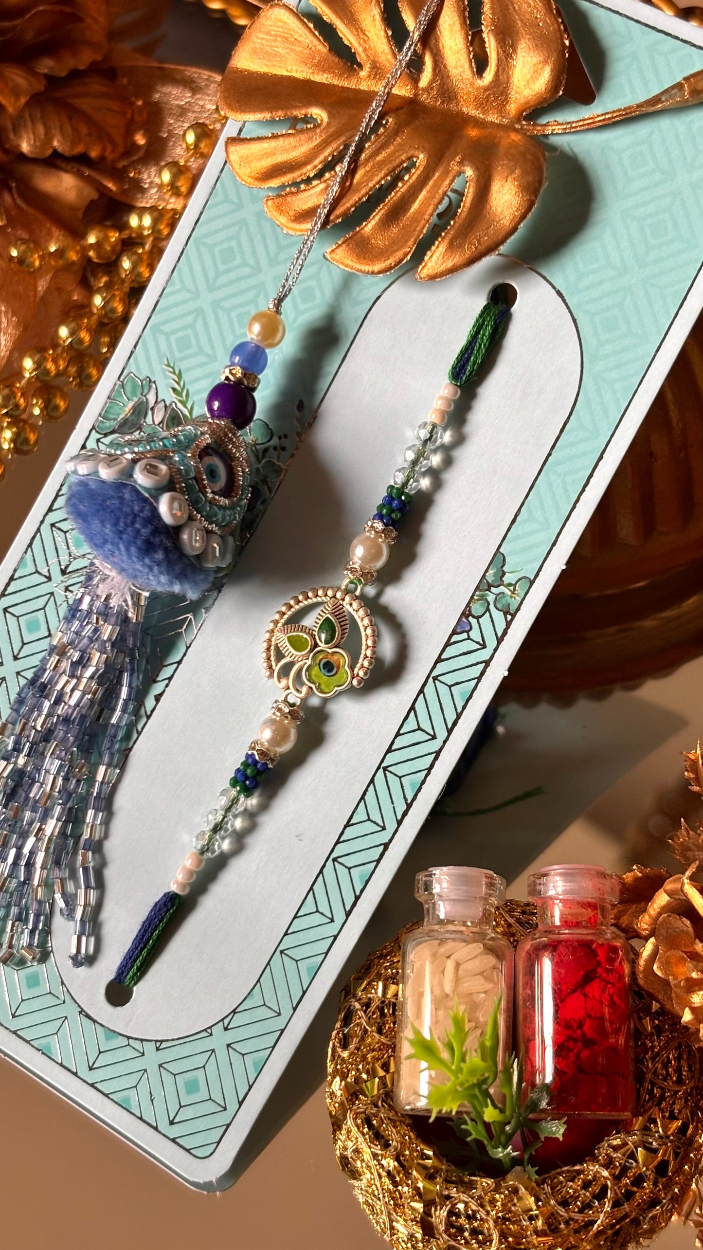 Evil eye lumba with morpankh couple rakhi Rakhi ( shipping will be extra )