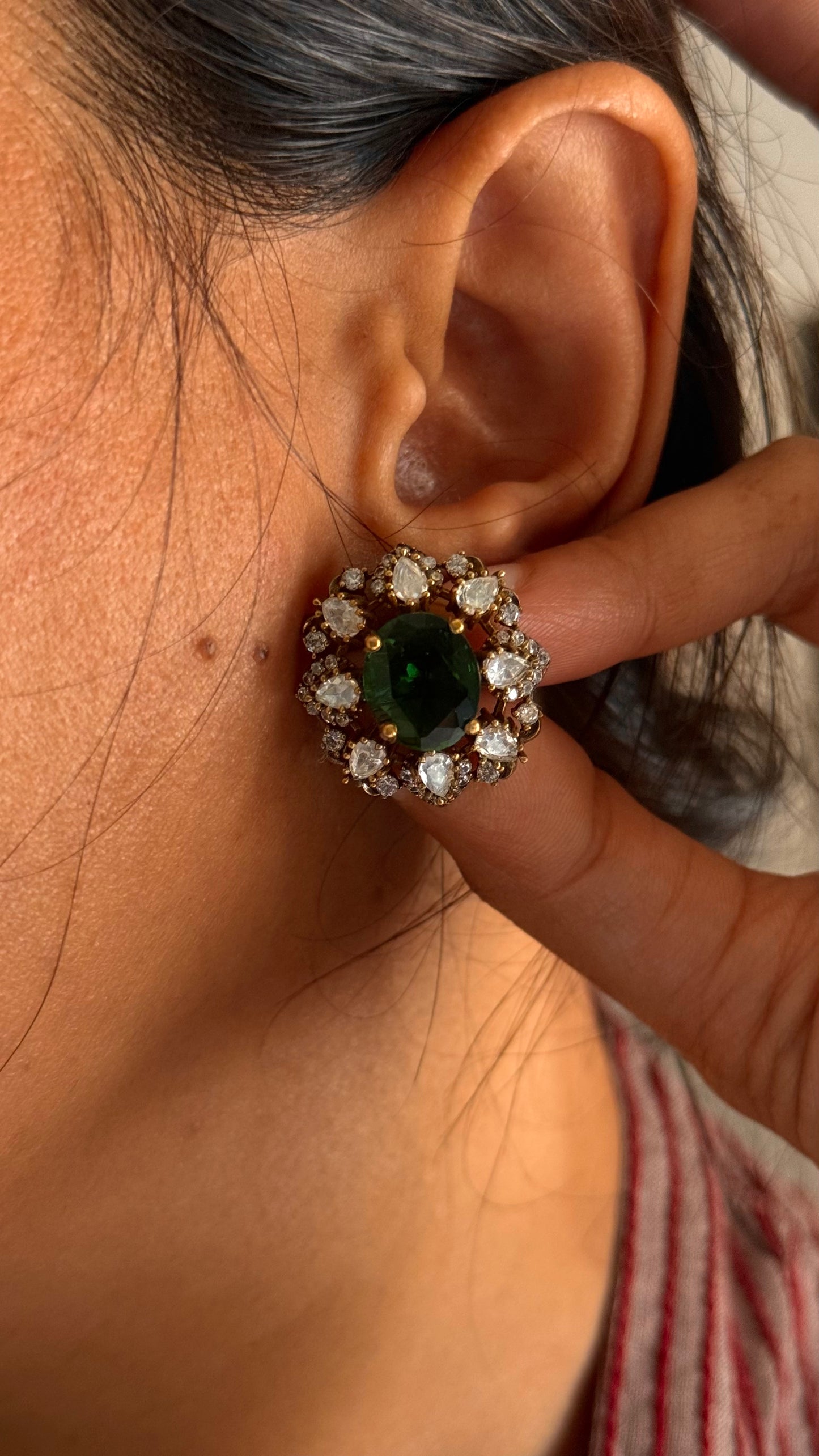Emerald doublet moissanite victorian studs