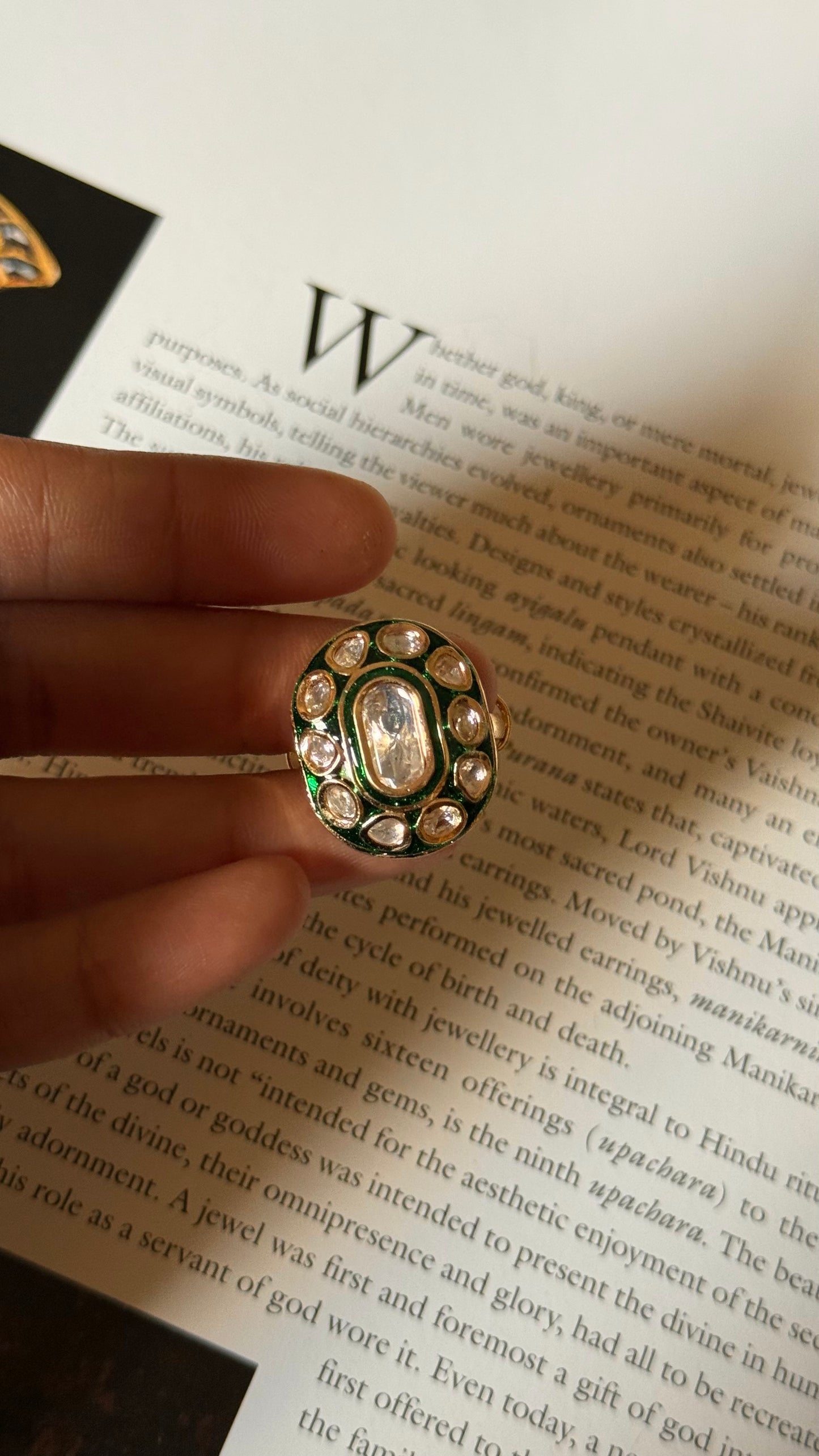 Emerald meenakari adjustable ring