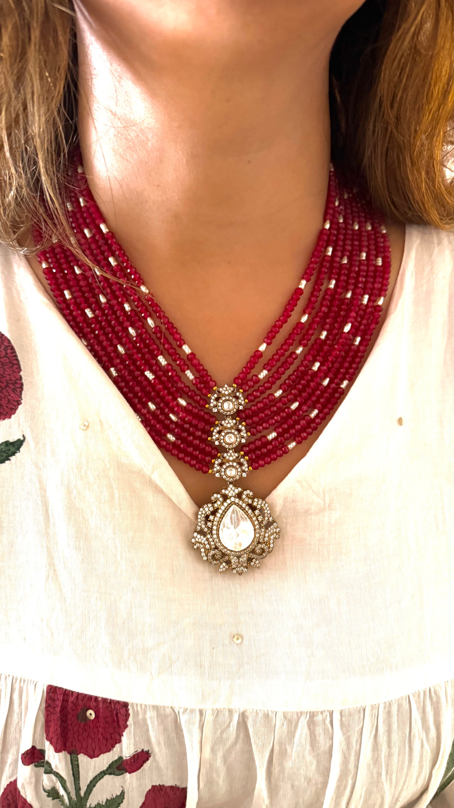 Ruby eight layer maala necklace