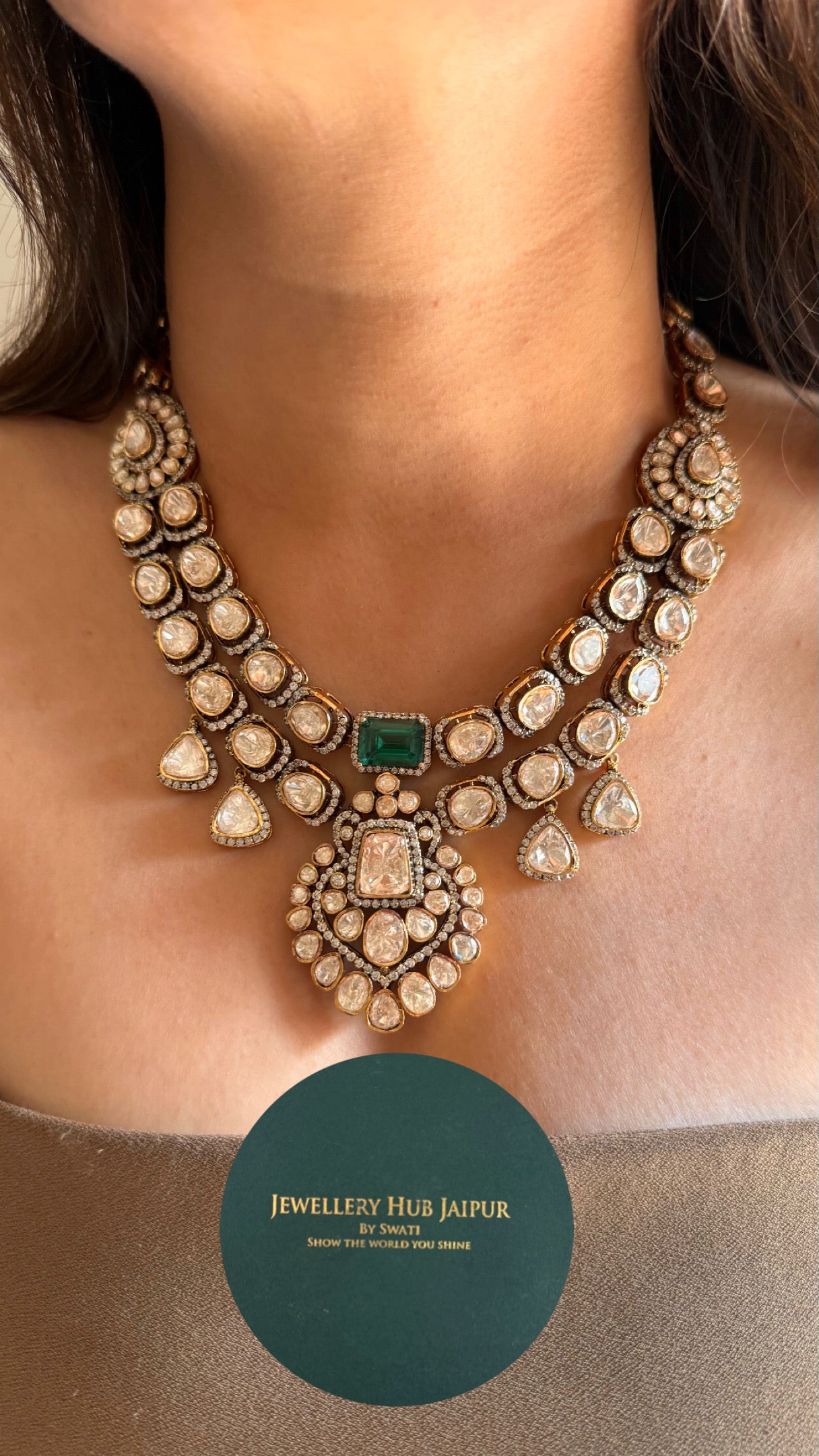 Emerald peeli polki moissanite Victorian collar Necklace