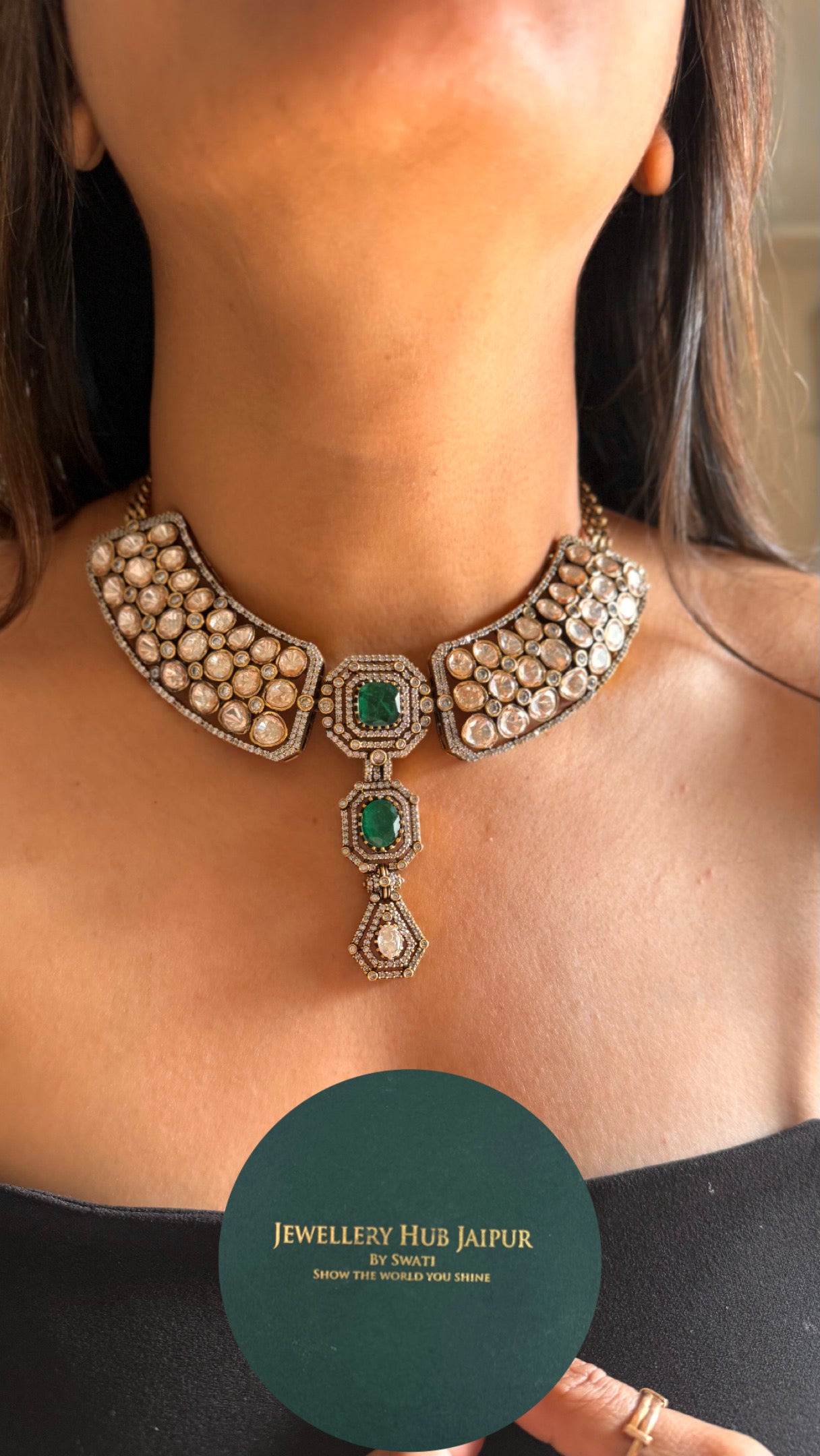 Emerald peeli polki moissanite peeli polki cocktail necklace
