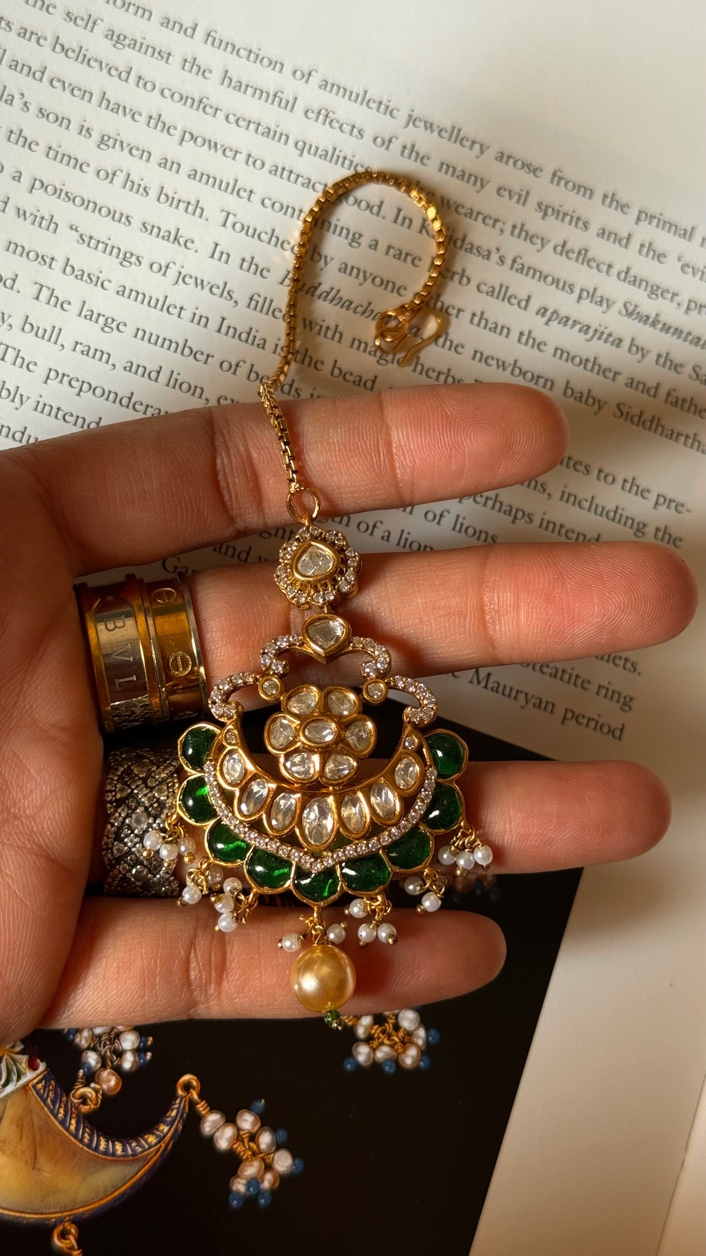 Emerald chandbali moissanite maangtikka