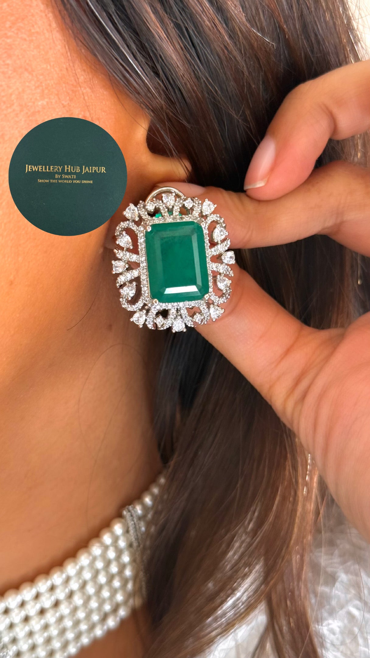 Emerald pearl cz diamond choker set