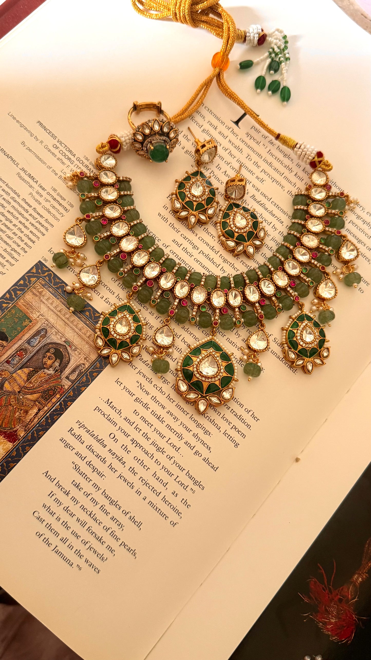 Mint rani pink doublet moissanite & emerald katdana collar set