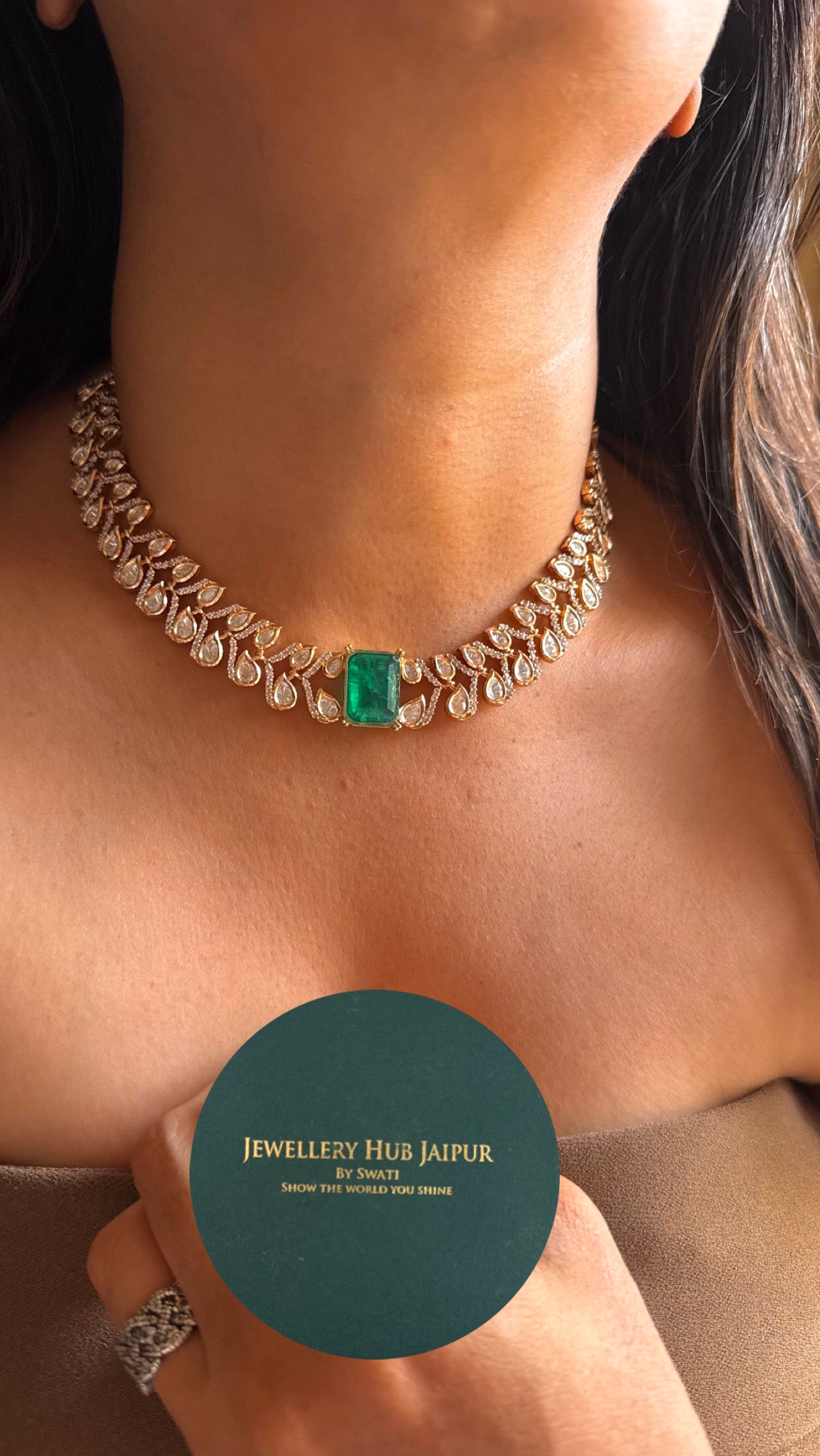 Emerald doublet real moissanite minimalist necklace