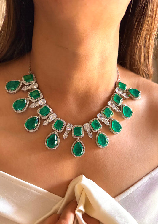 Elina Emerald doublet cz diamond collar necklace