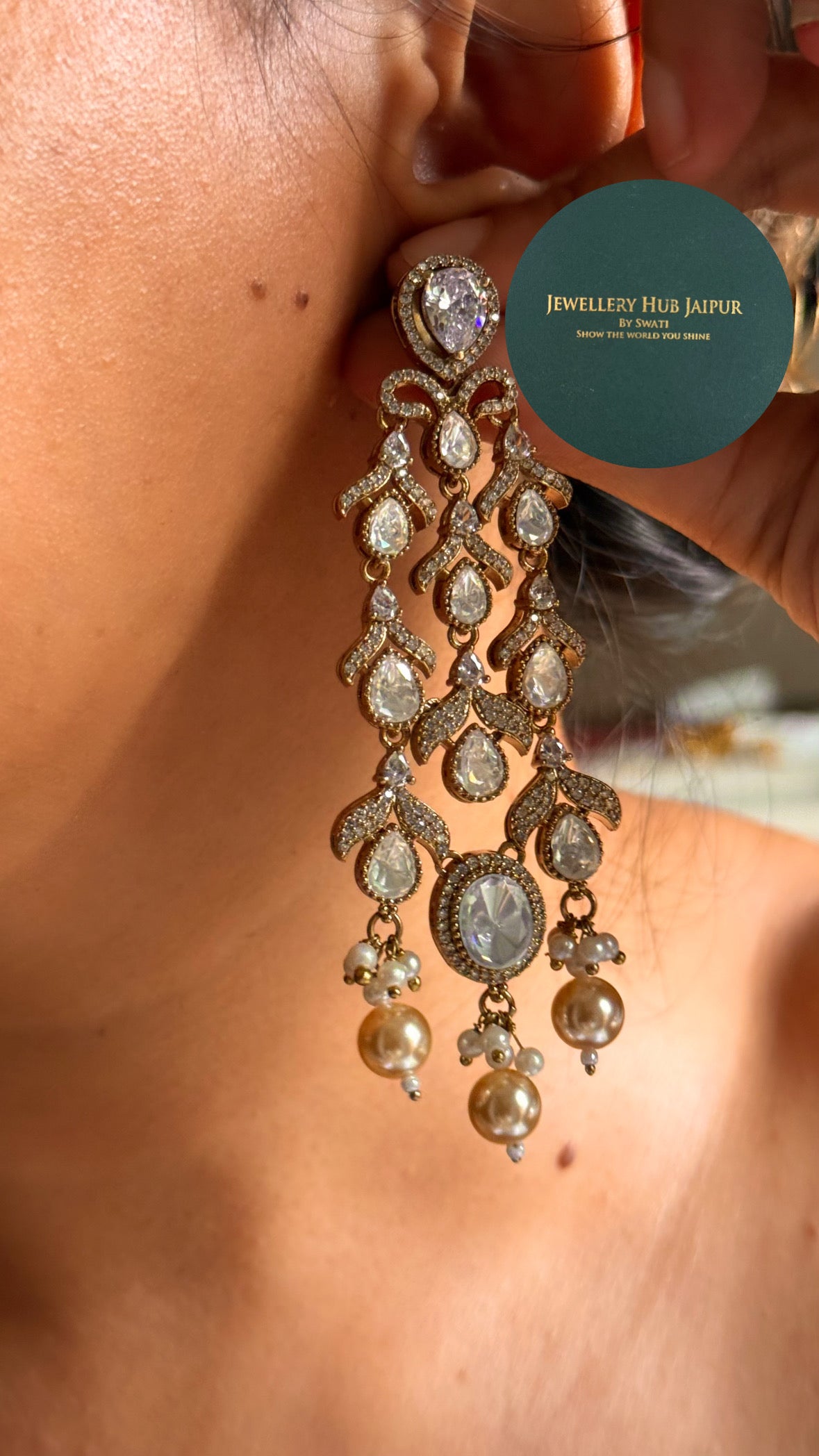 Chetna moissanite polki with pearl drop choker set