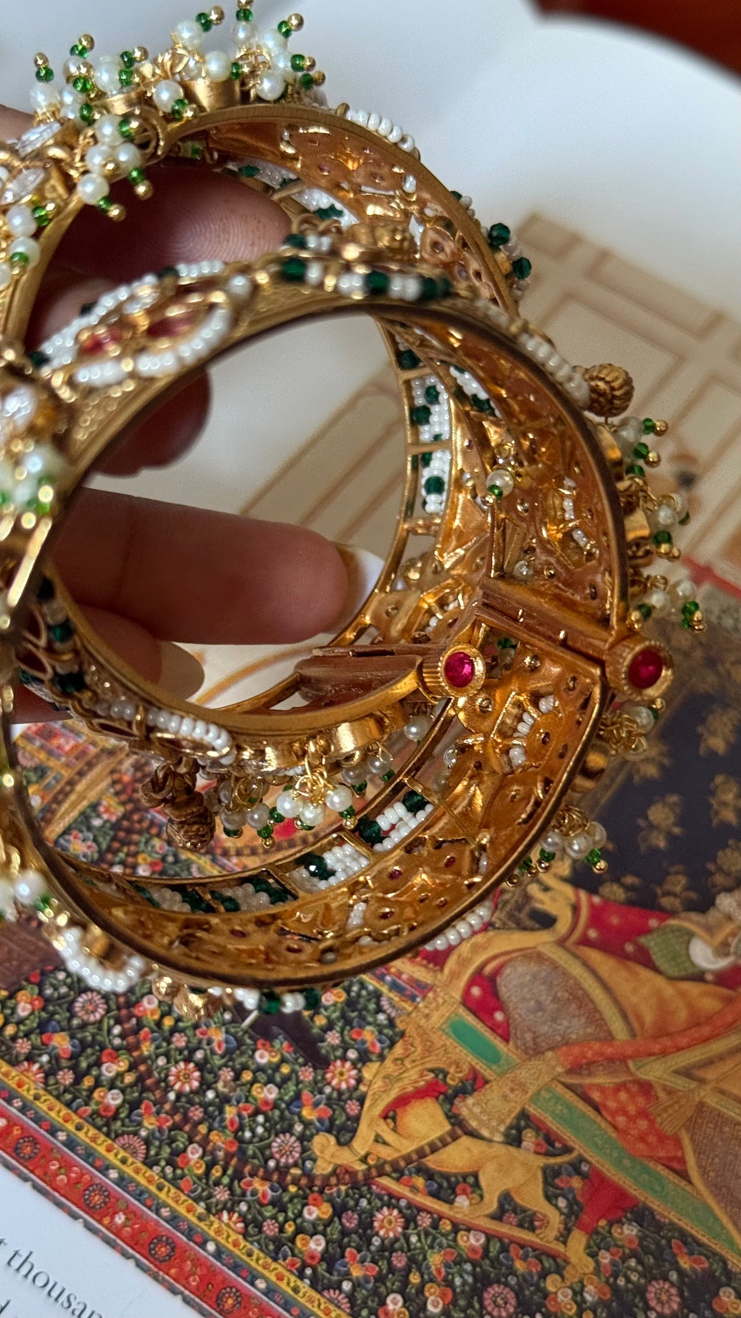 Rani pink floral with emerald rajwada openable bangle