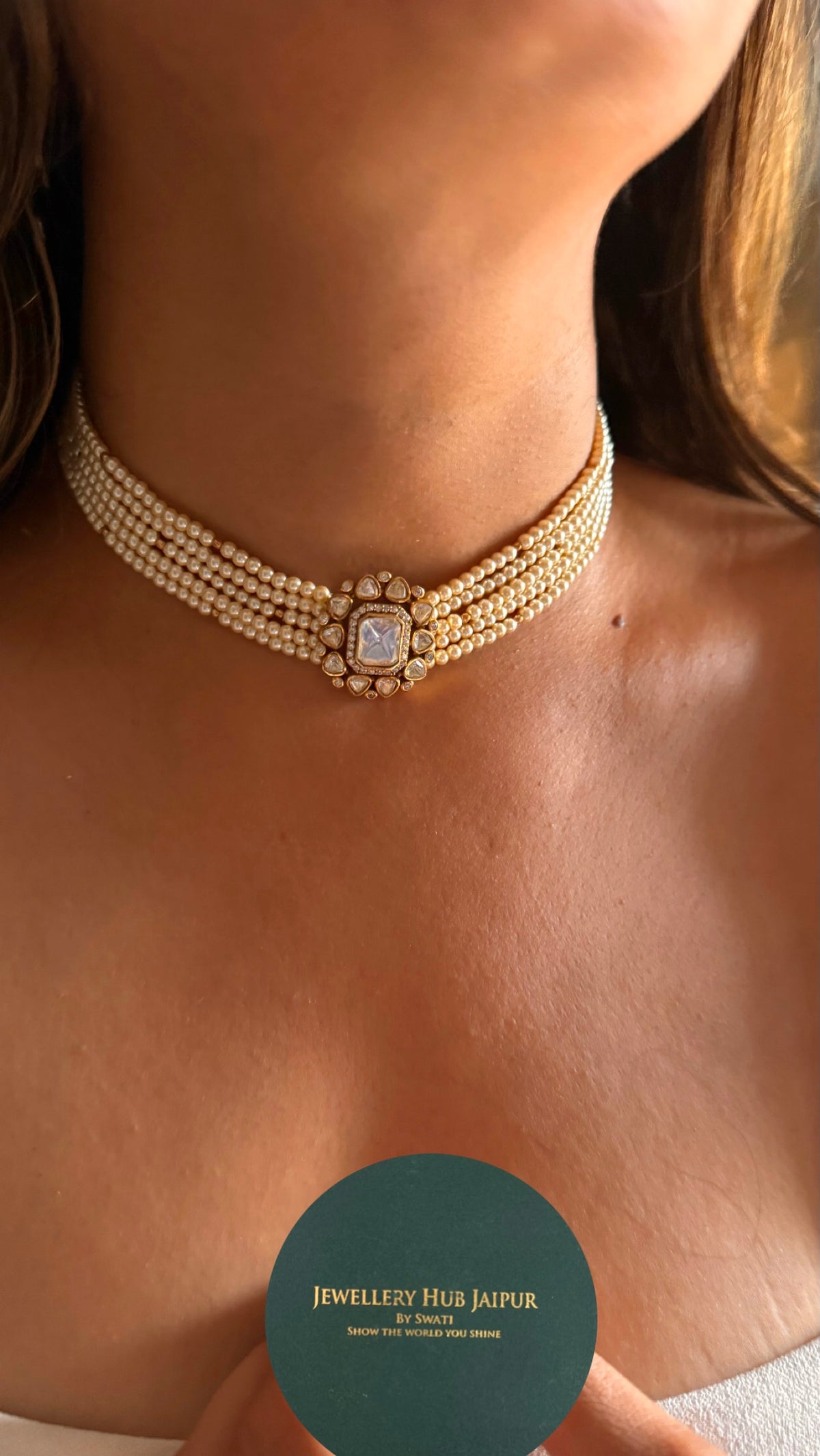 Lv peeli polki pearl choker Necklace
