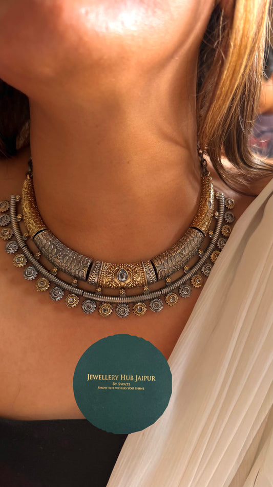 Oxidized Gold Tribal Floral Choker