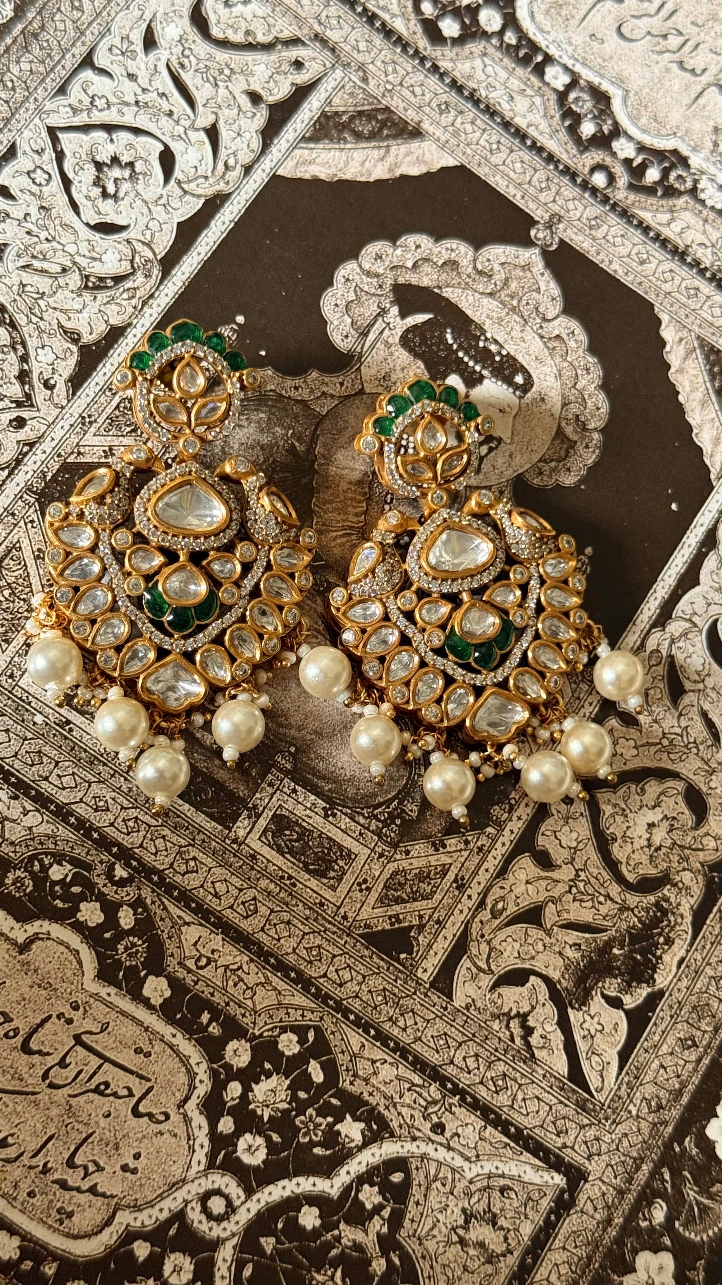 Emerald katdana moissanite with pearl drop earrings