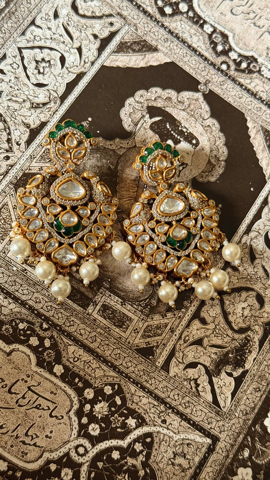Emerald katdana moissanite with pearl drop earrings