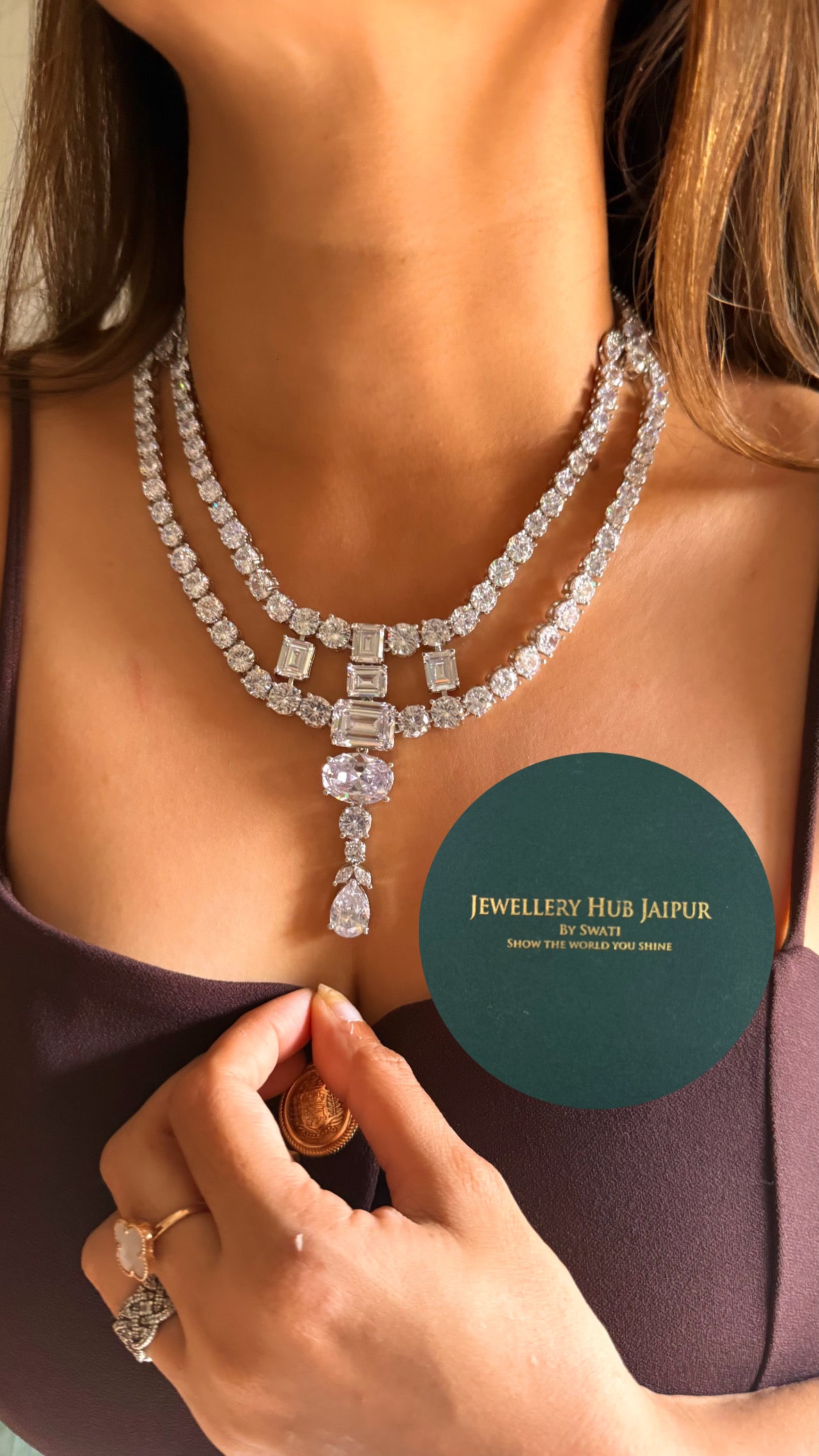 Ambani inspired Dual layer cz diamond collar set