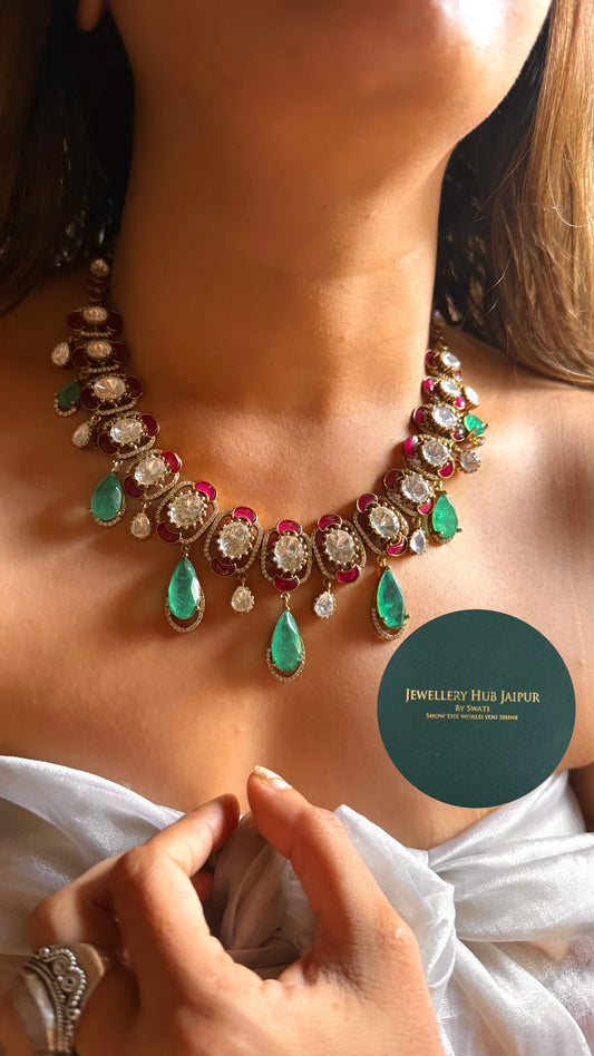 Mint doublet drop & ruby katdana polki collar set