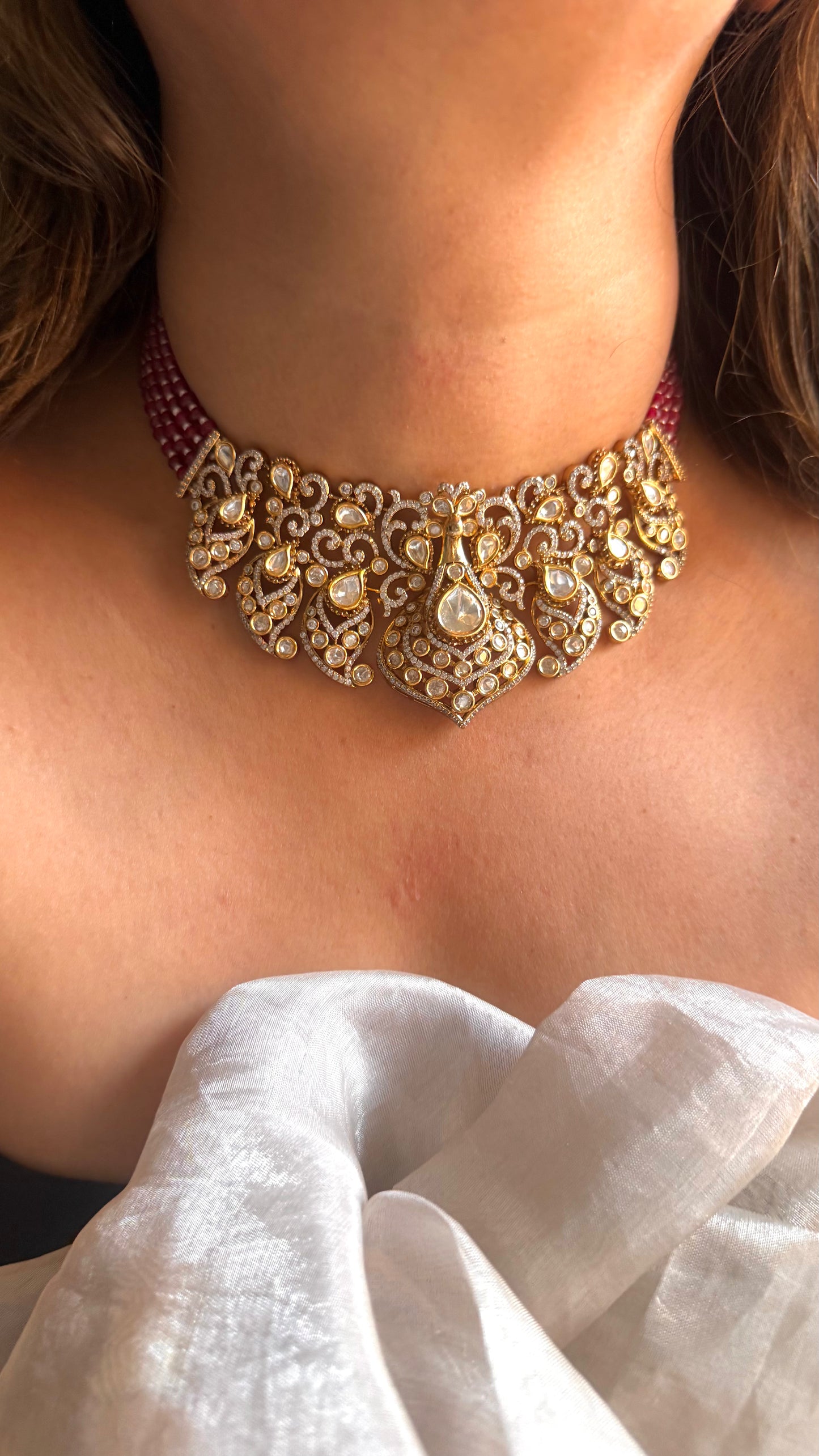 LV shade Polki designer choker with ruby detailing