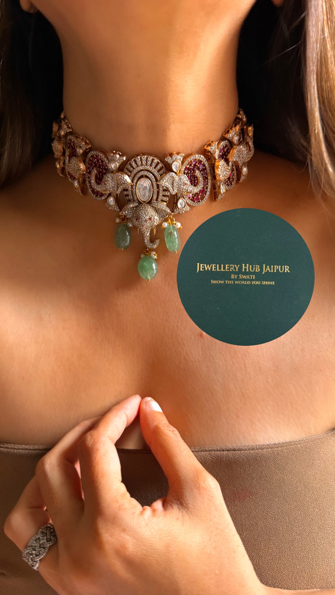 Gajj rani pink moissanite designer choker set