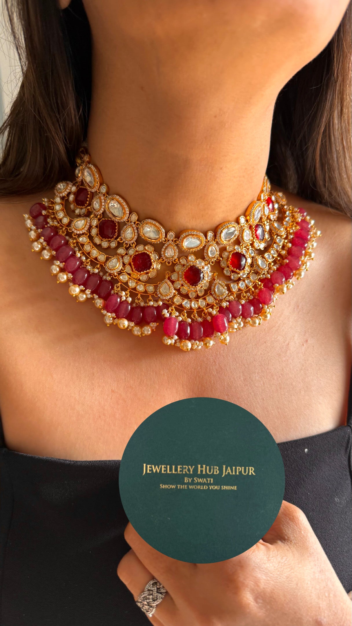 Real moissanite ruby designer necklace