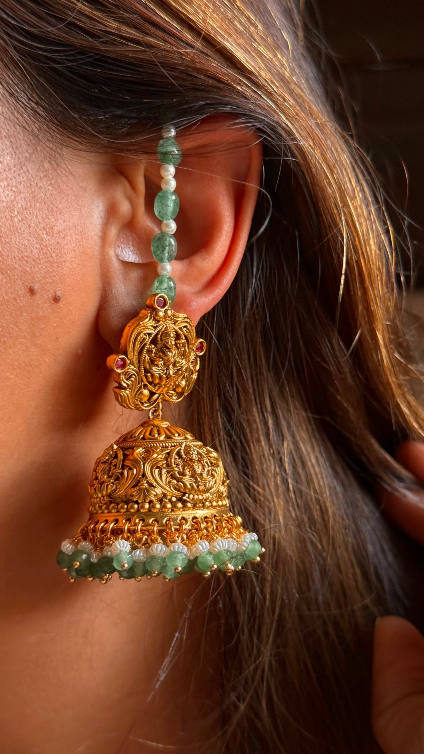 Goddess laxmi with ganesha heritage nakashi temple pendant set