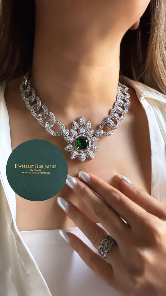 Emerald designer floral necklace