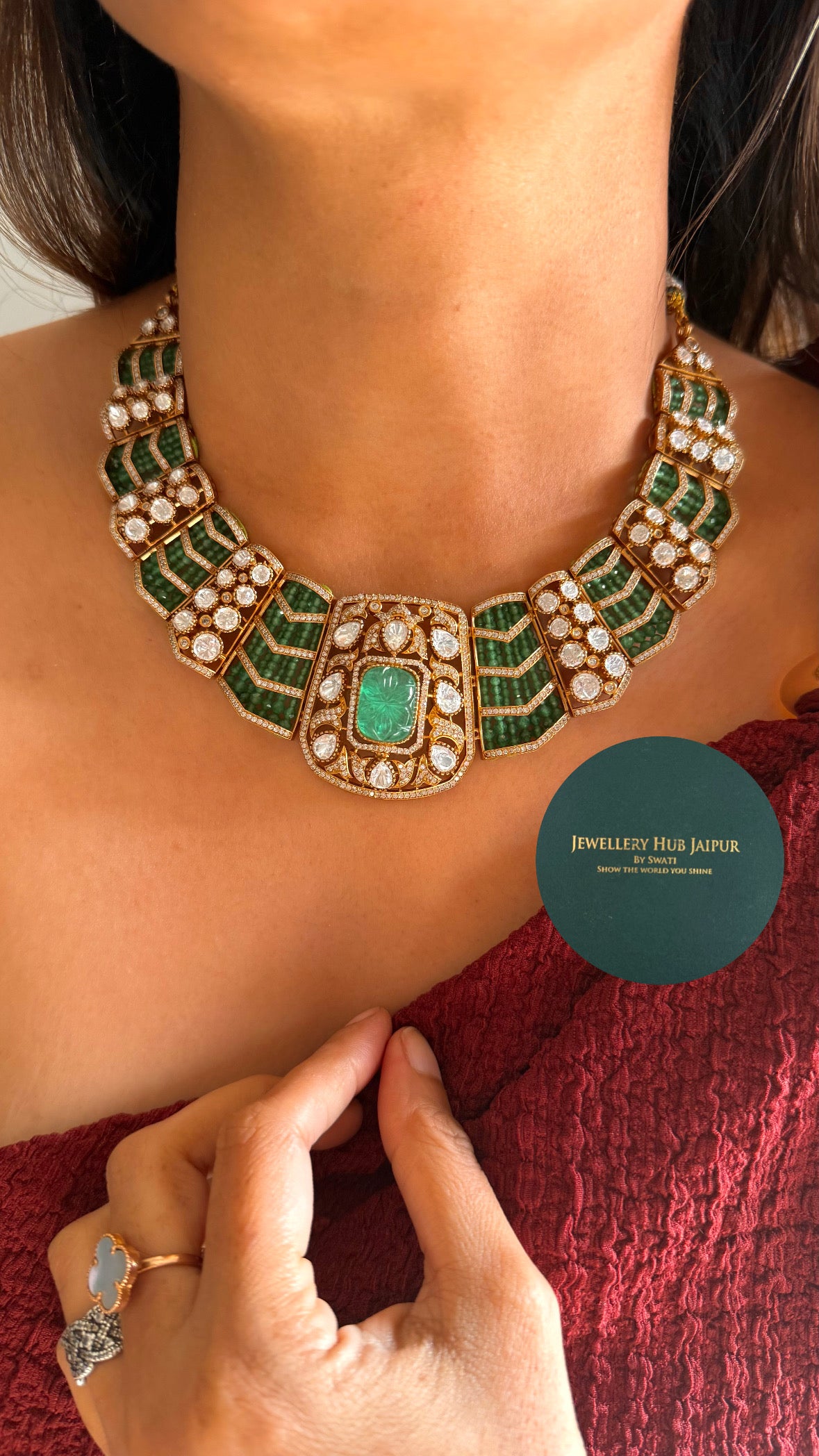 Emerald doublet moissanite designer necklace