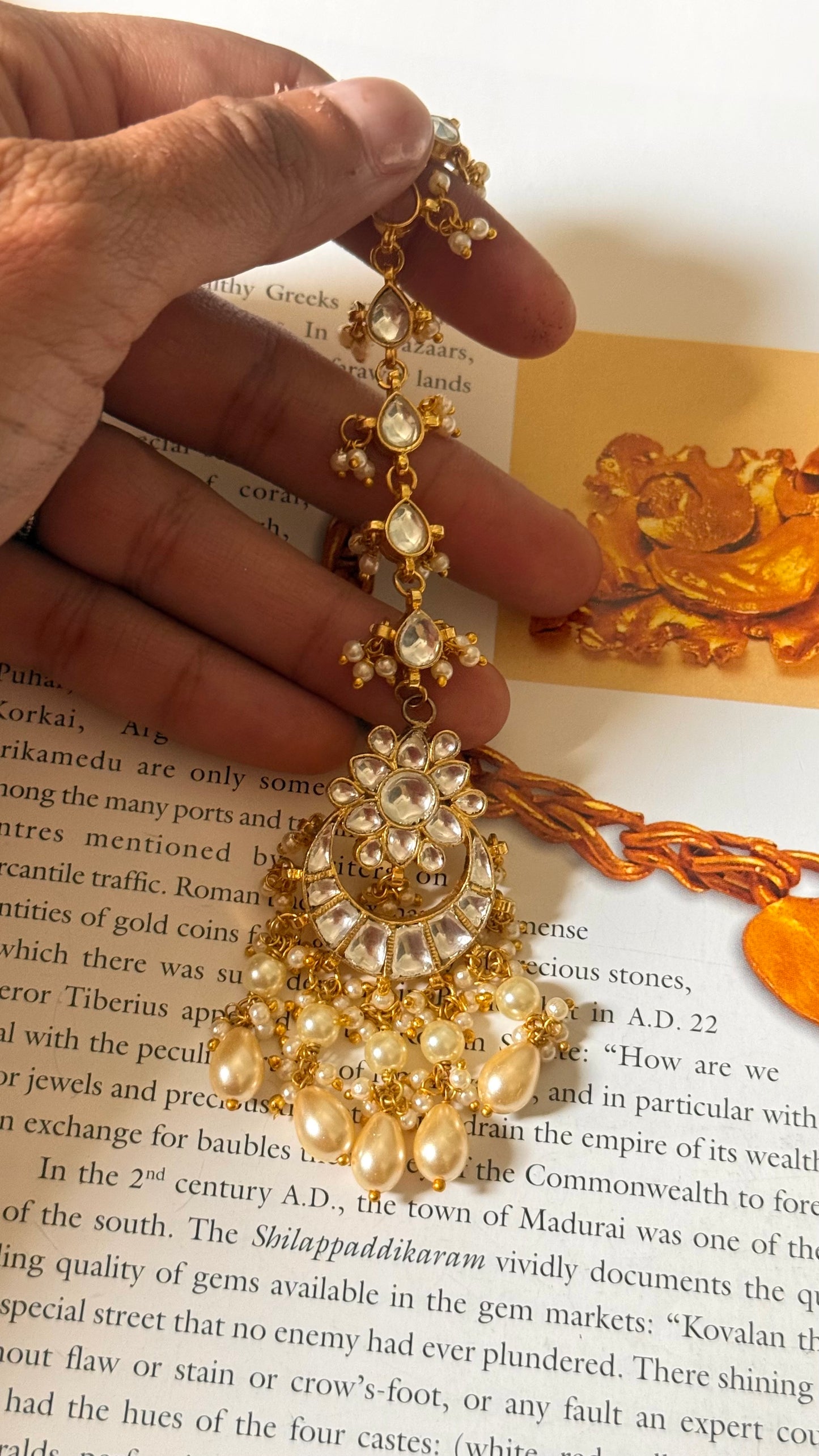 Paachi Kundan jadau with tear drops maangtika