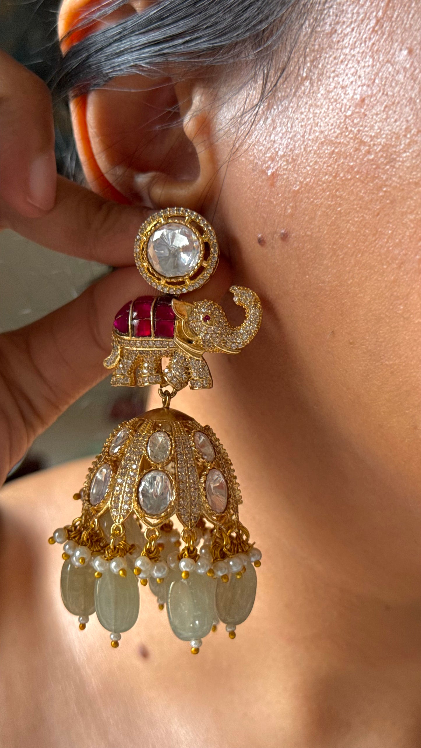 Gajanand inspired designer jhumki with strawberry drops