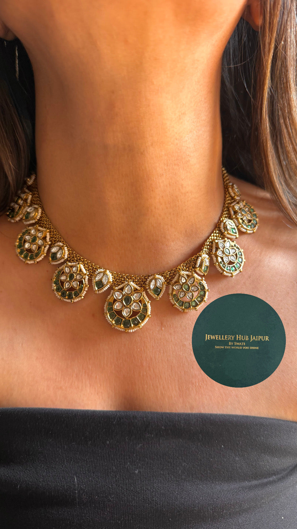 Sabya inspired minimal emerald polki set