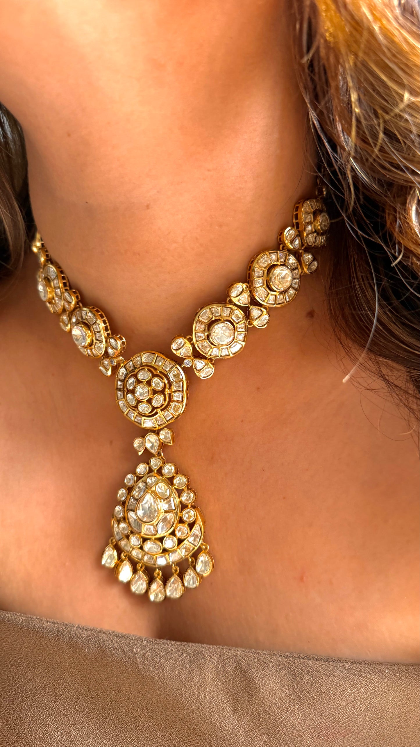 Peeli Polki Floral chandbali designer Necklace