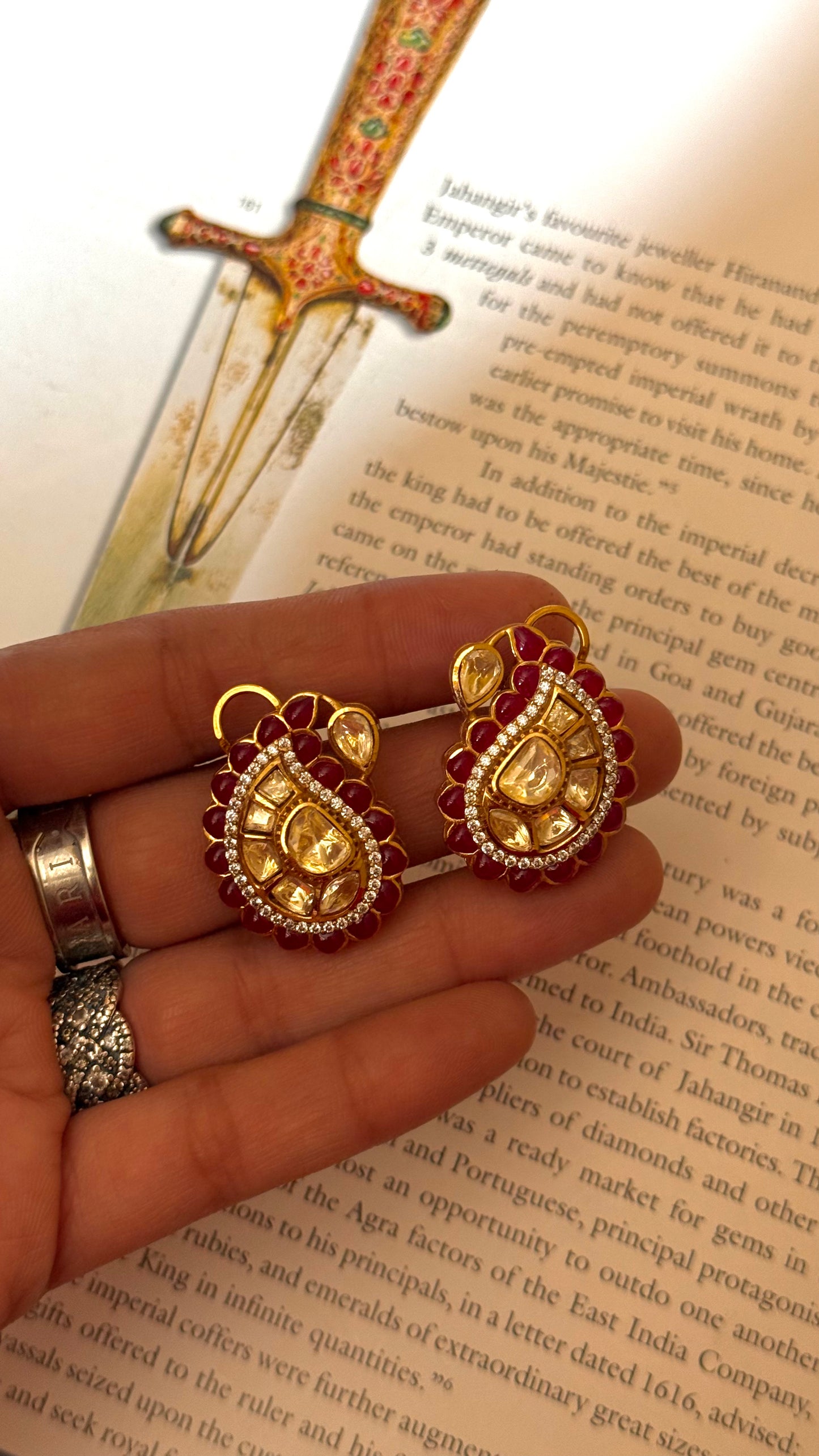 Ruby taakar work peeli polki studs