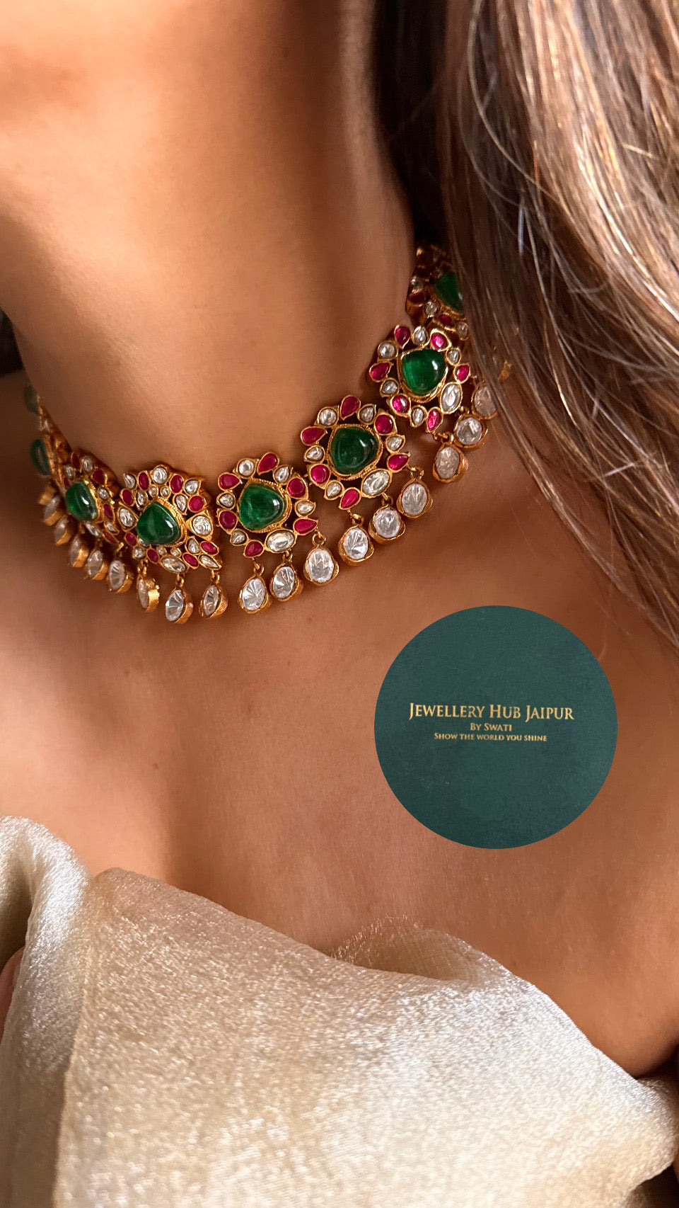 Amrapali emerald & ruby polki necklace
