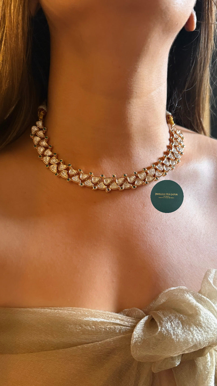 Moissanite polki & emerald collar set