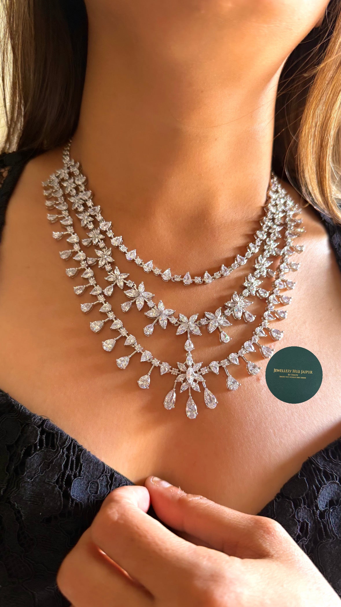Surbhi Triple layer flower diamond necklace