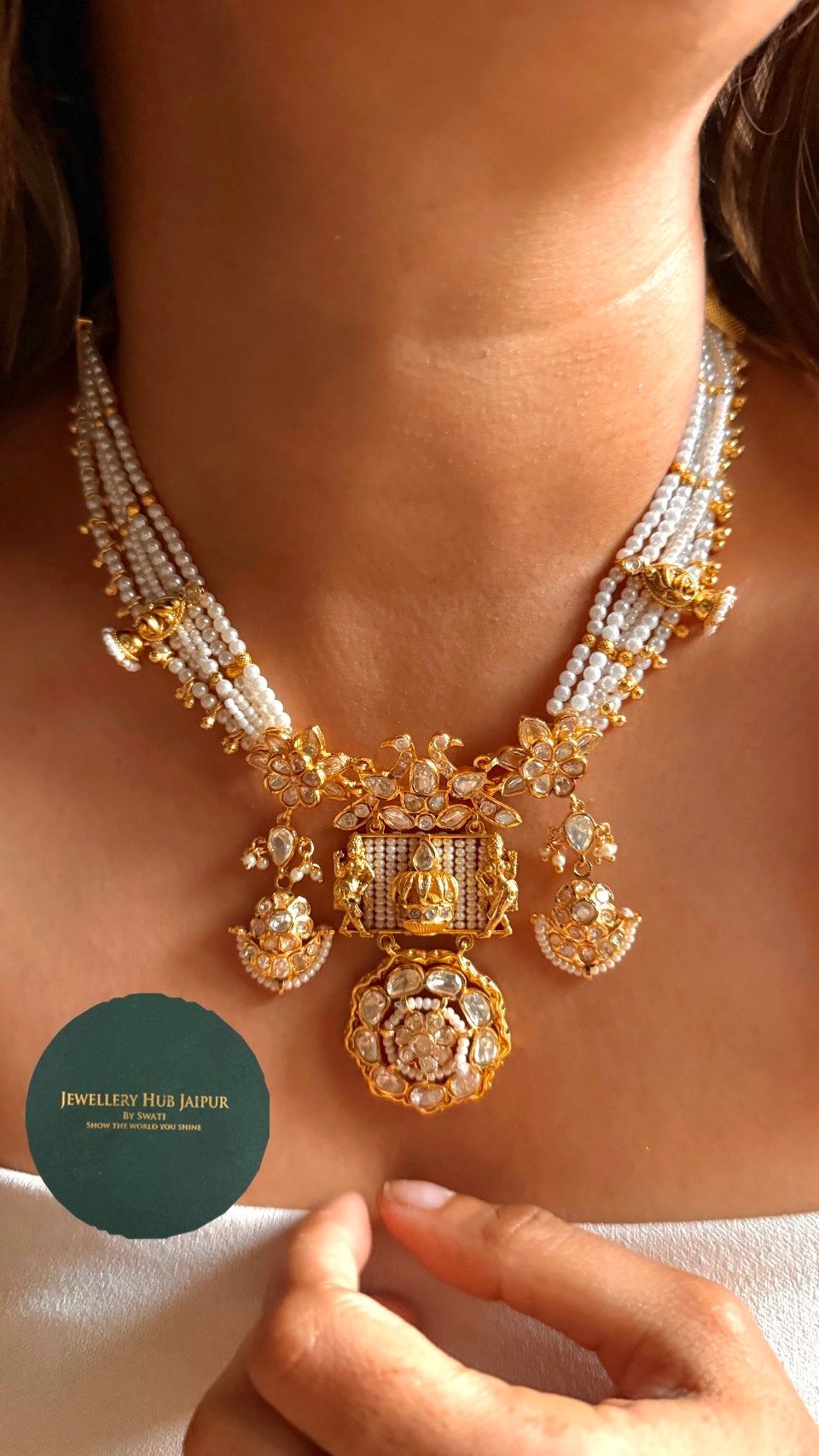 Kalash designed floral pearl detailing Necklace