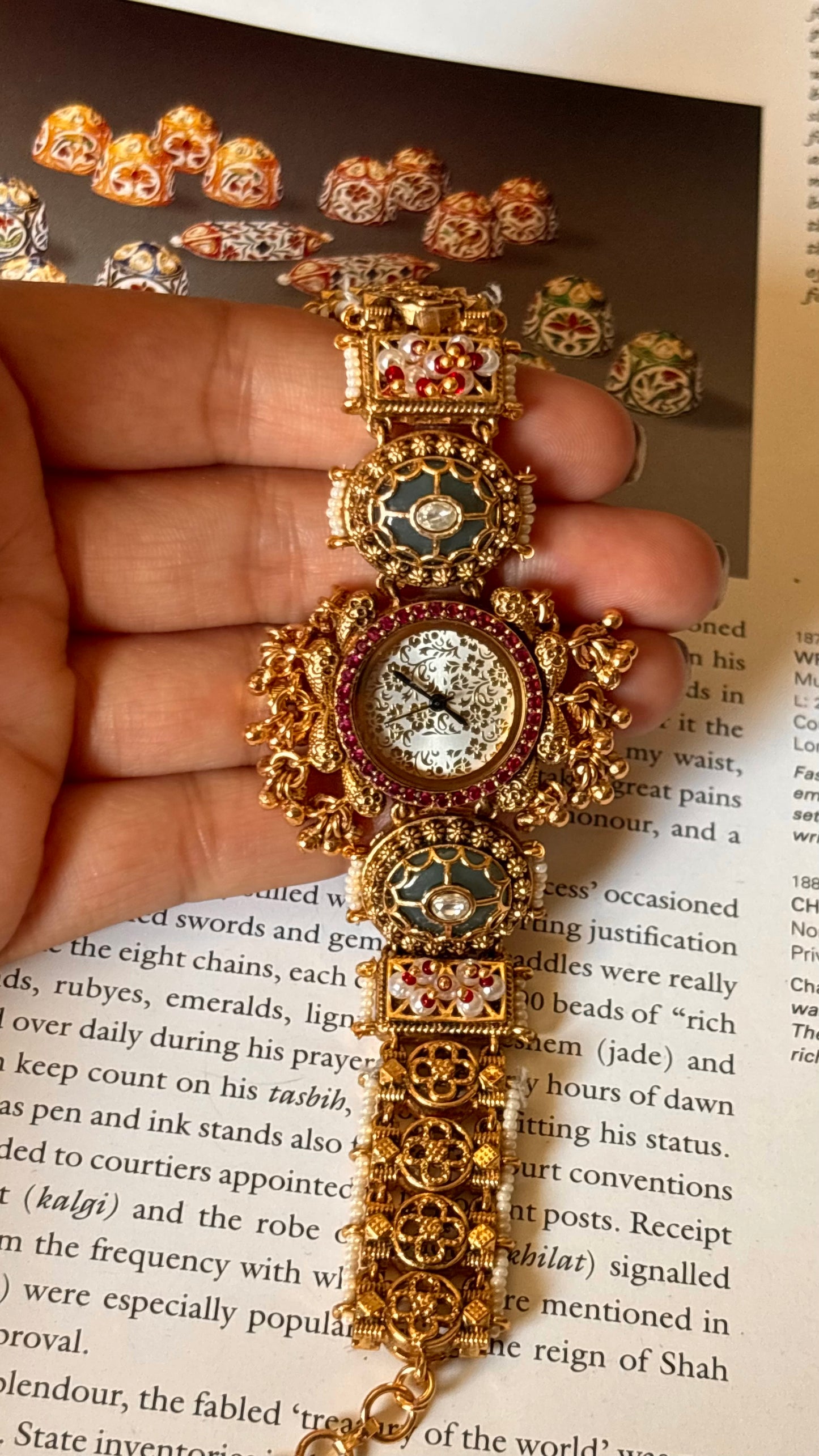 Rajwada emerald white dial dark gold watch