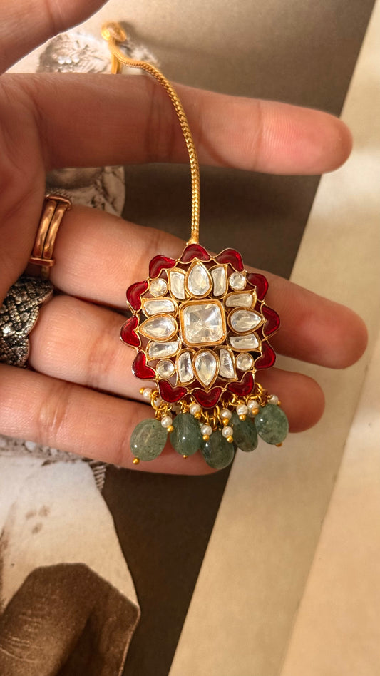 Runy katdana & moissanite with mint drop maangtika