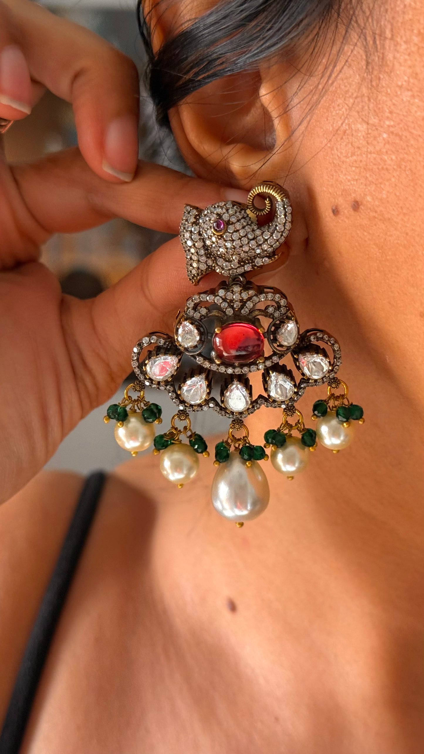 Emerald victorian Chandi polki long necklace