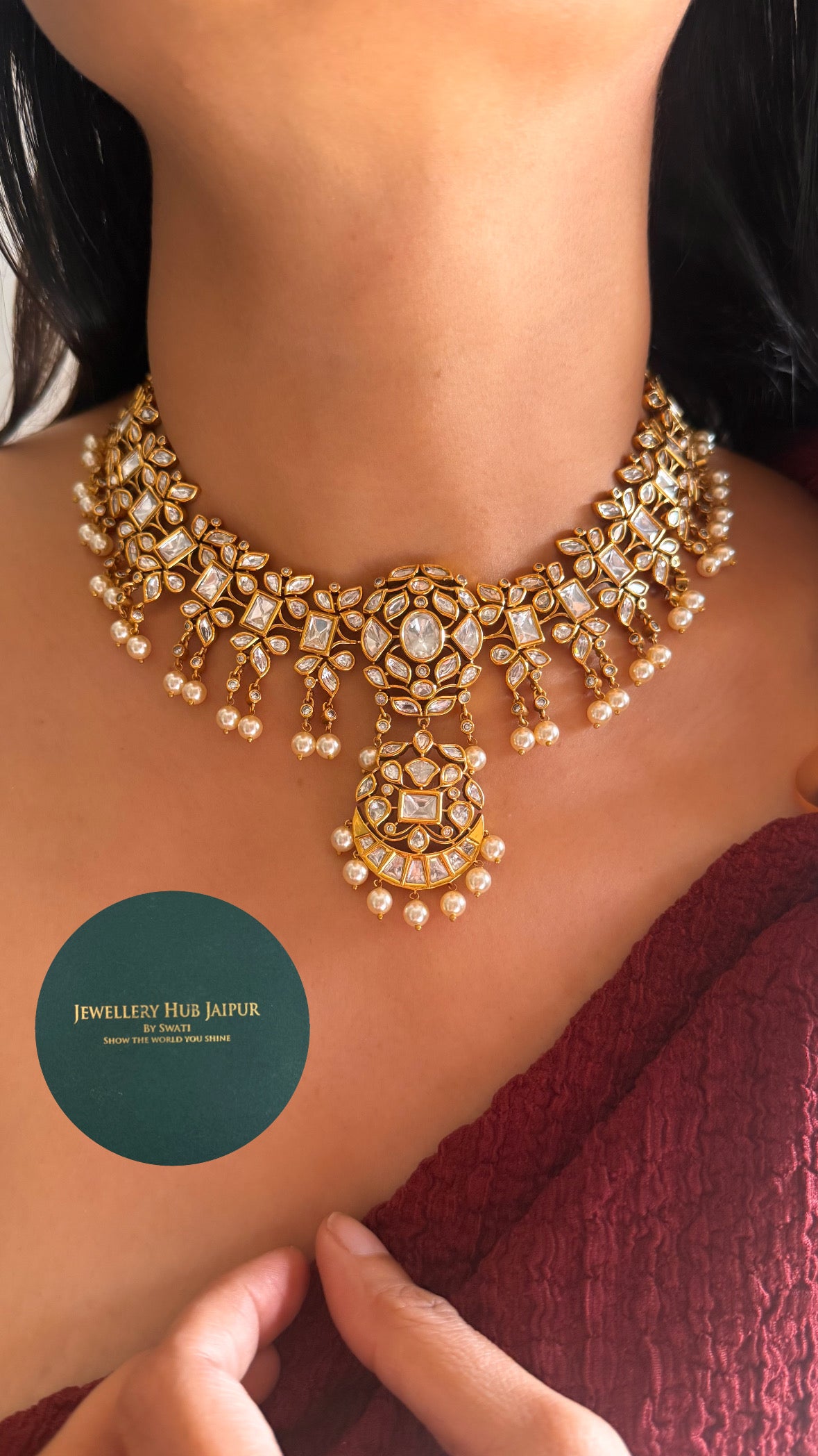 Moissanite polki heritage necklace
