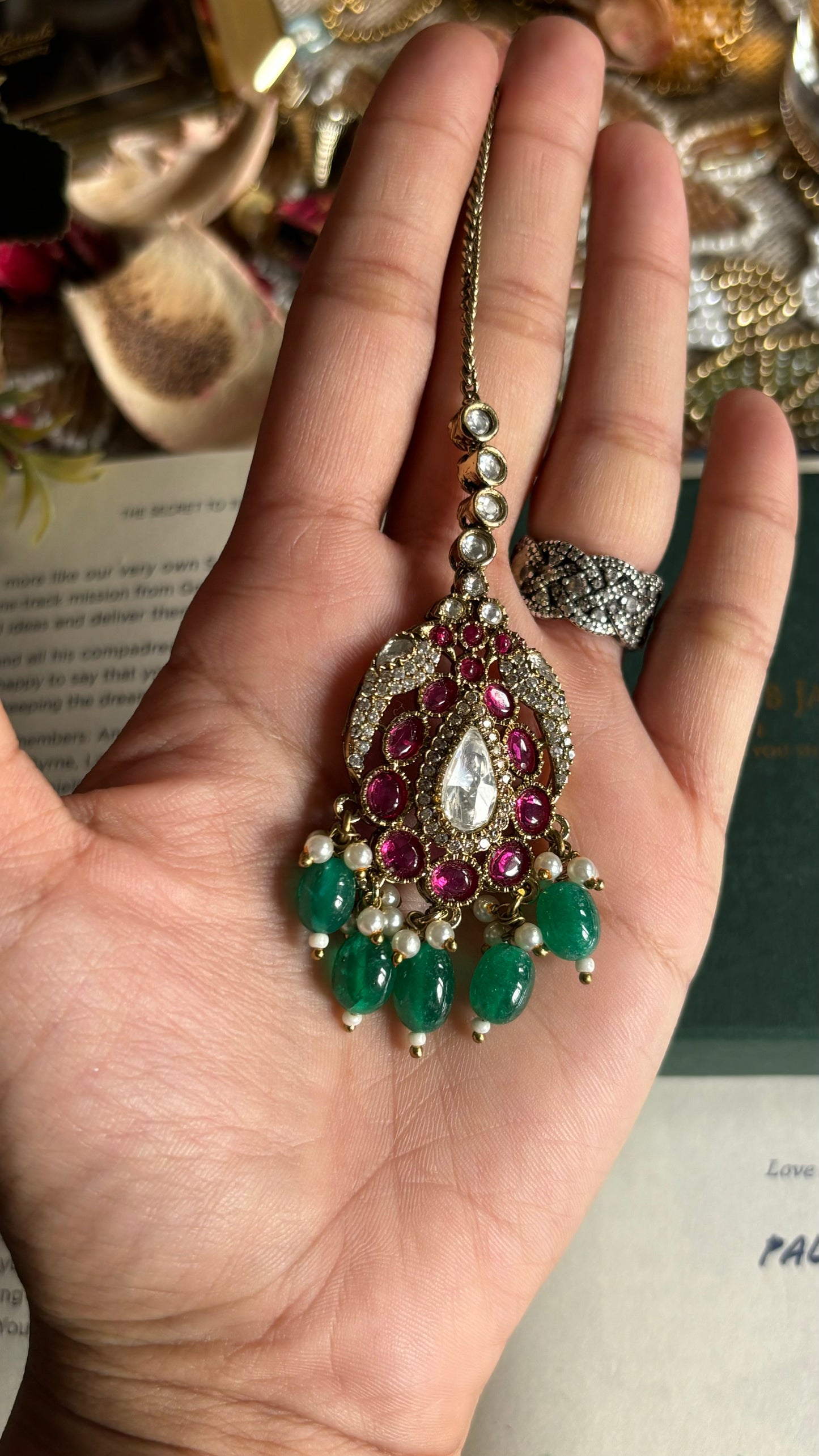 Rama pink victorian maangtika