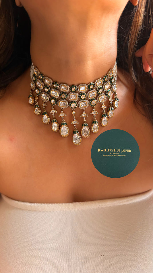 Emerald floral & moissanite polki choker set