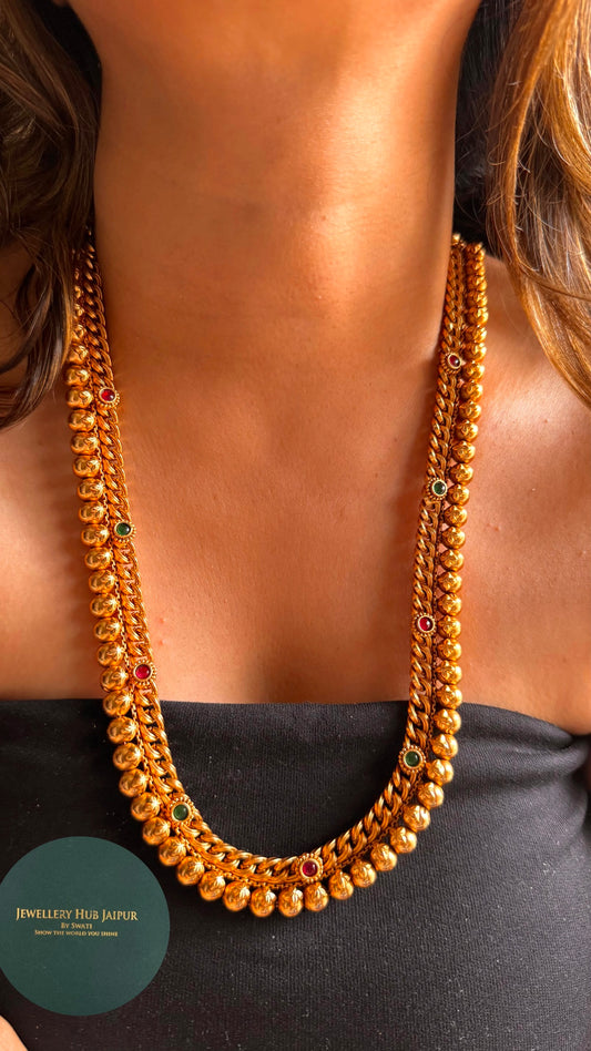Antique gold ruby & emerald long Necklace
