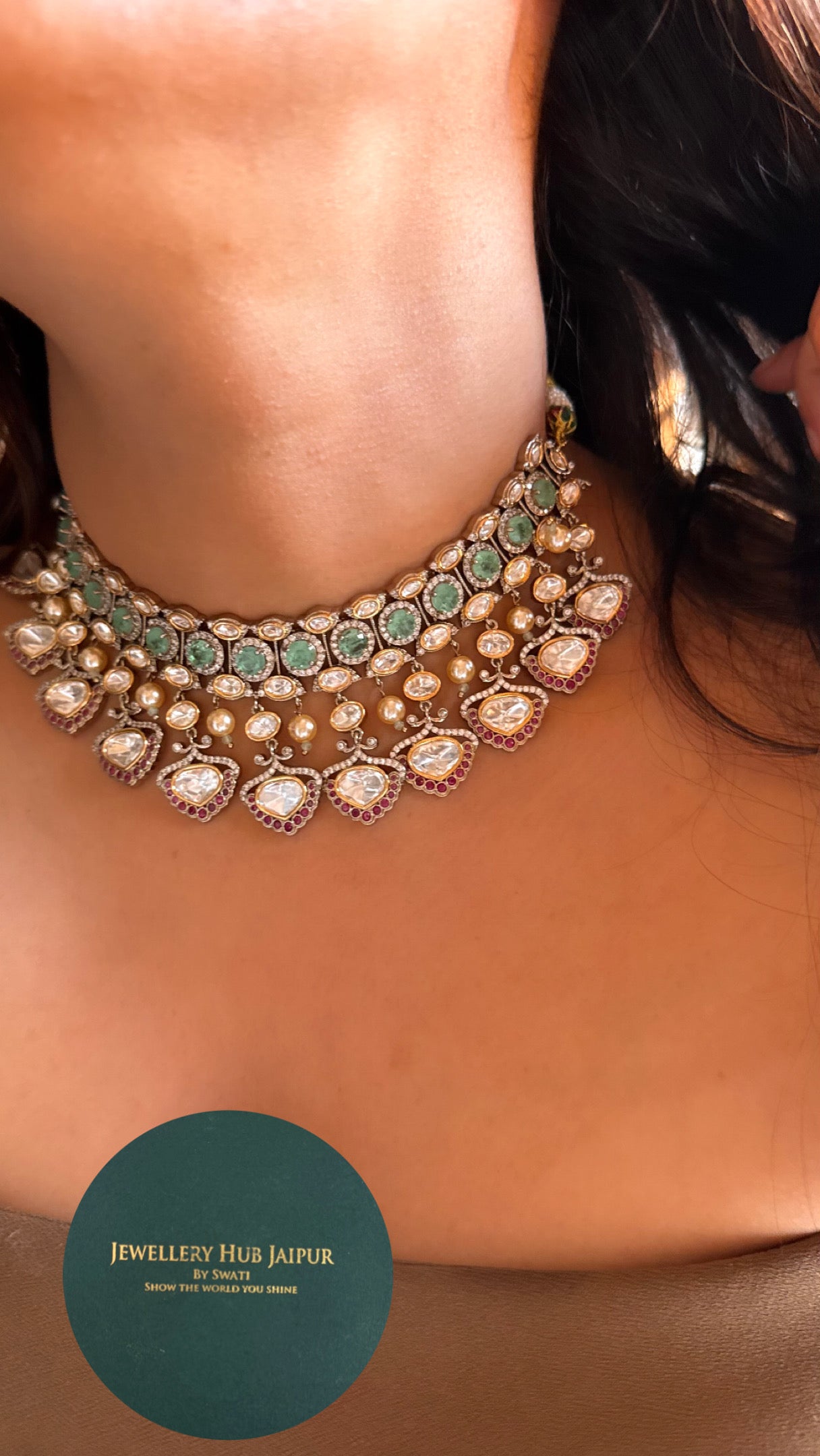 Mint & Rani pink ruby with moissanite Necklace