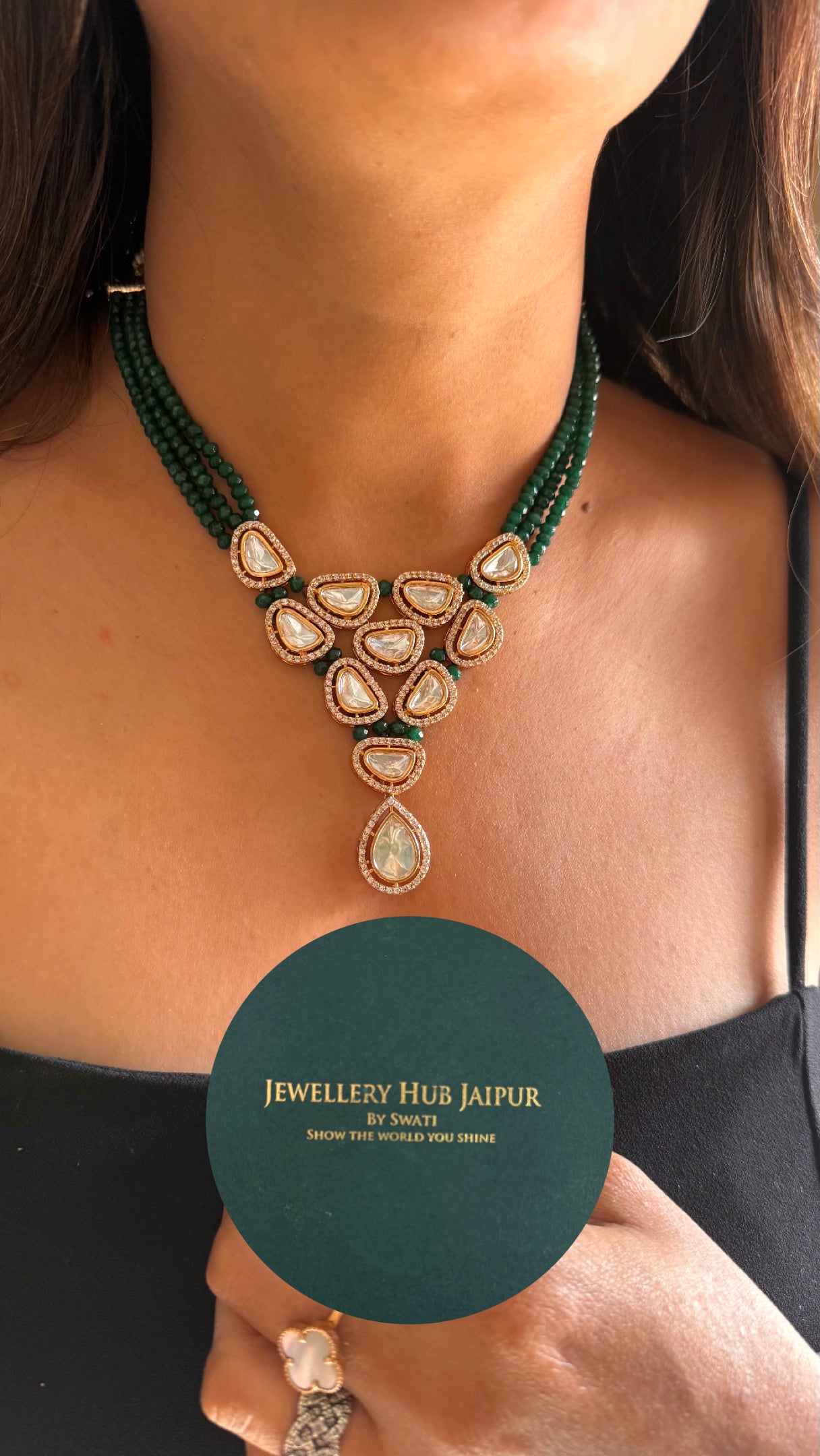 Emerald uncut polki string necklace