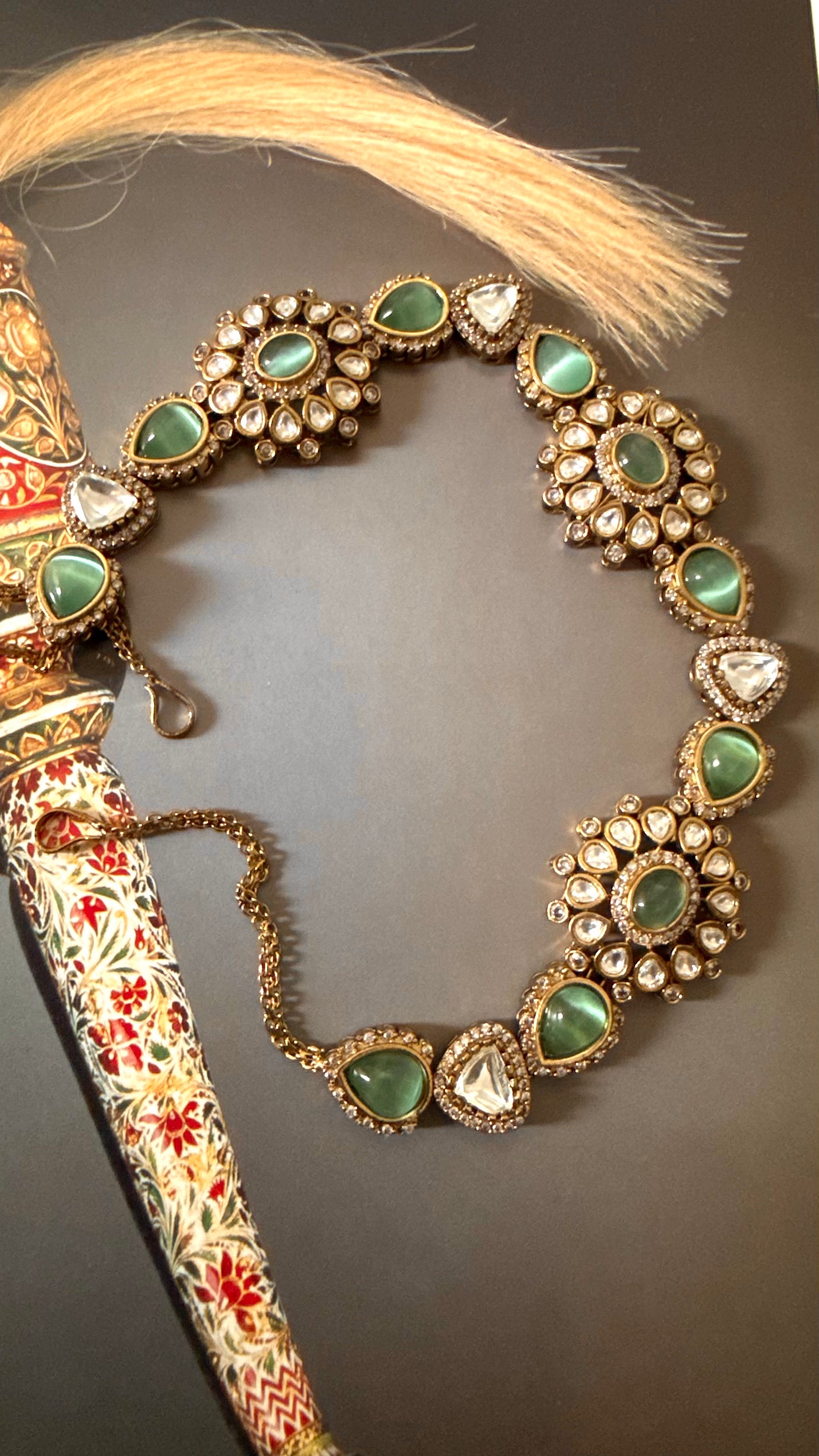 Mint doublet floral moissanite sheesh patti