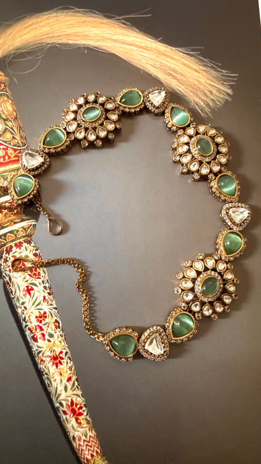 Mint doublet floral moissanite sheesh patti
